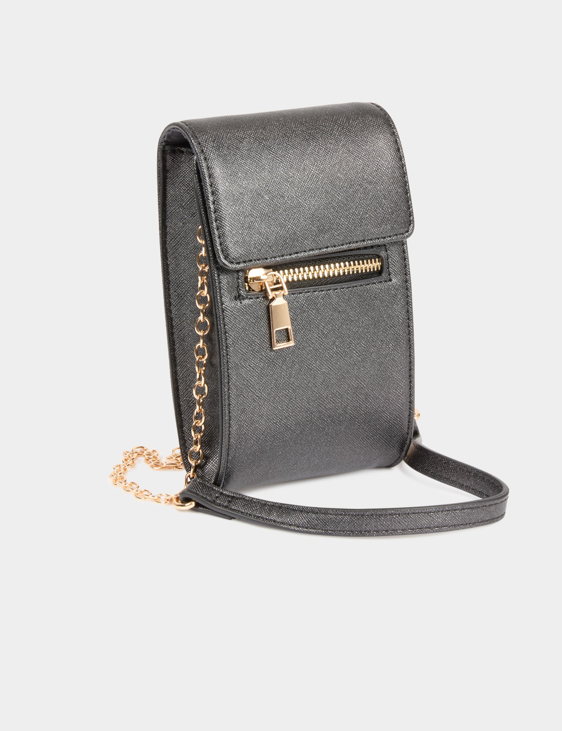Pochette en cuir noir femme