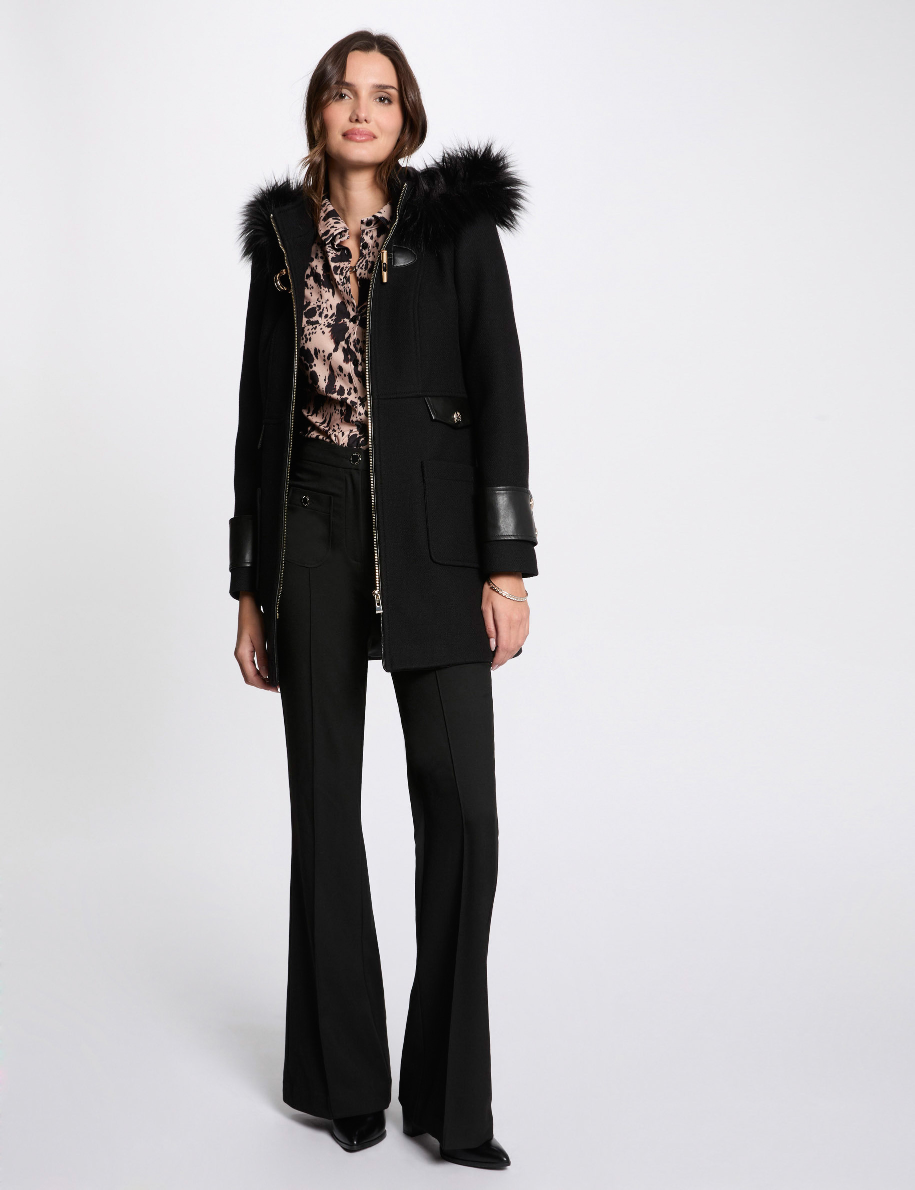 manteau dtails simili cuir noir femme Manteau d�tails simili cuir noir femme