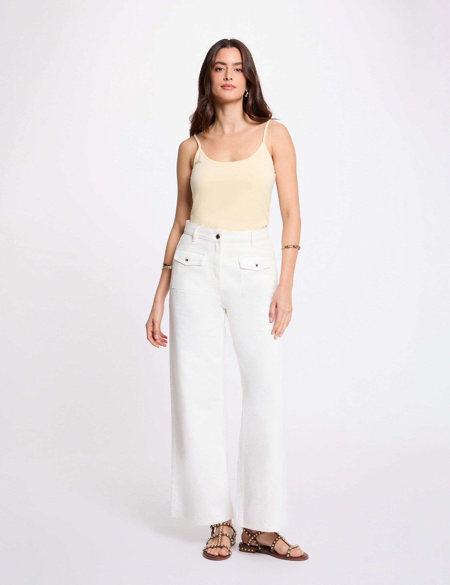 D&eacute;bardeur bretelles fines jaune pastel femme