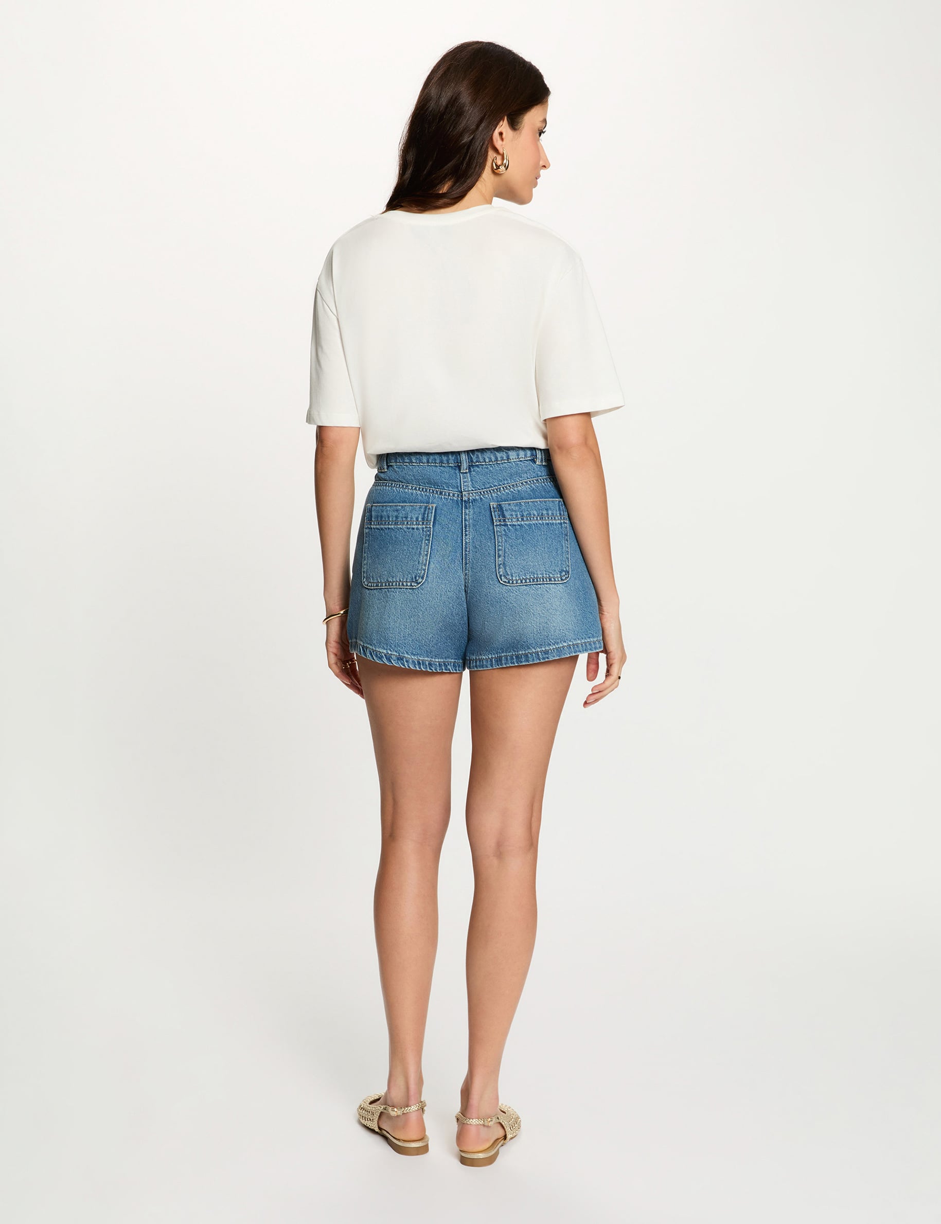 T-shirt imprim&eacute; col rond blanc femme