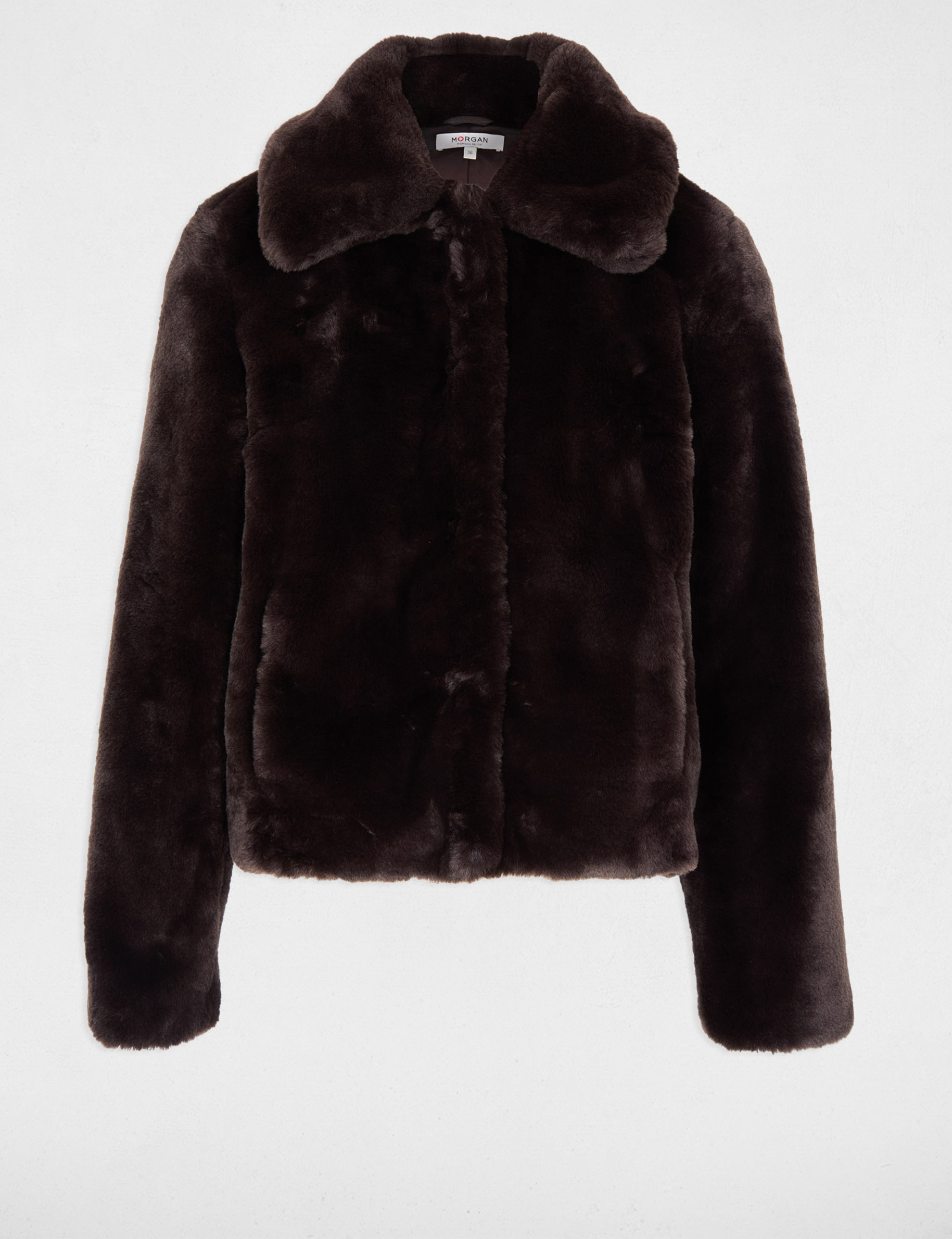 Kurze Jacke aus Kunstfell dunkelbraun damen