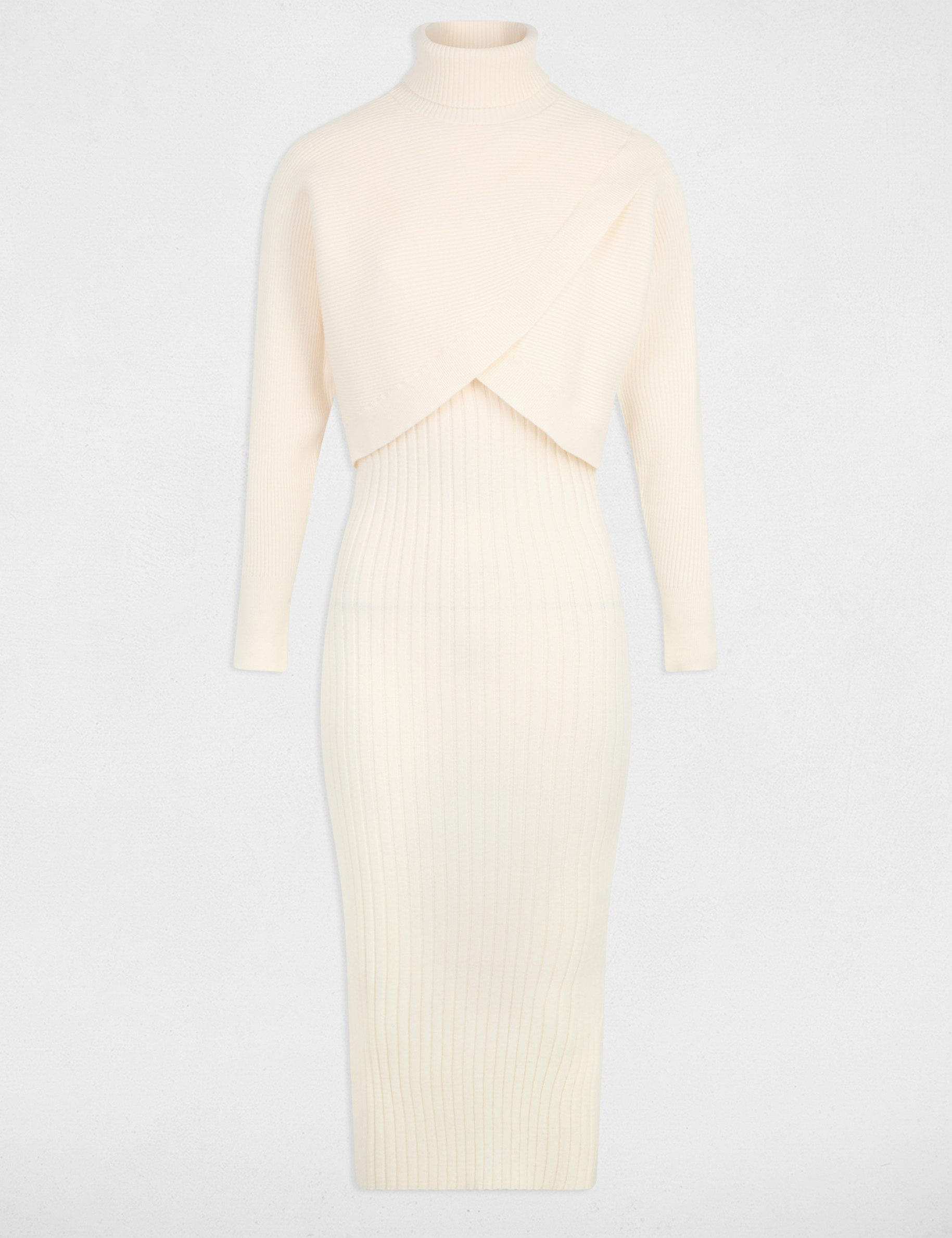 Strickkleid mit Rollkragen elfenbein damen