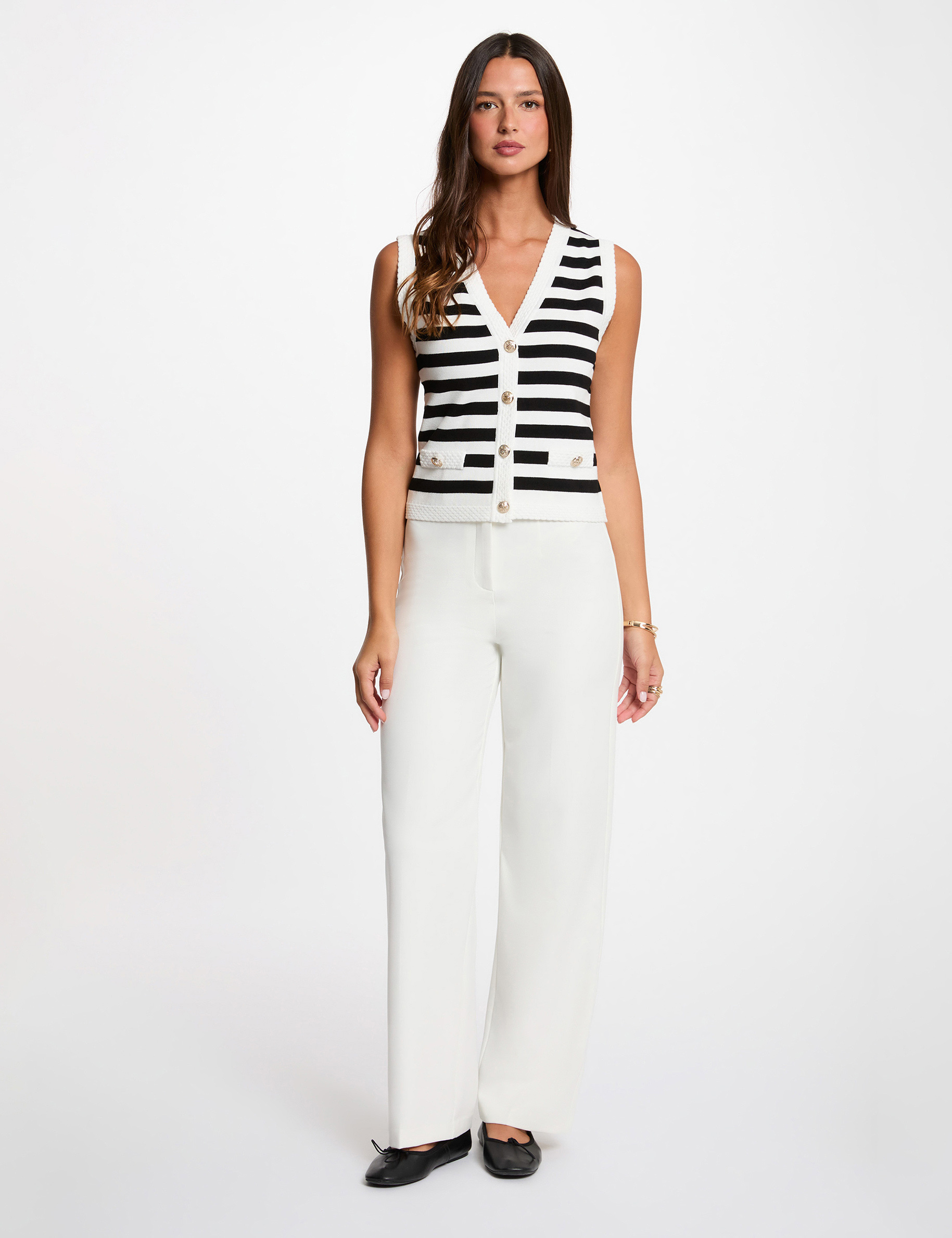 Gilet sans manches ray&eacute; blanc femme