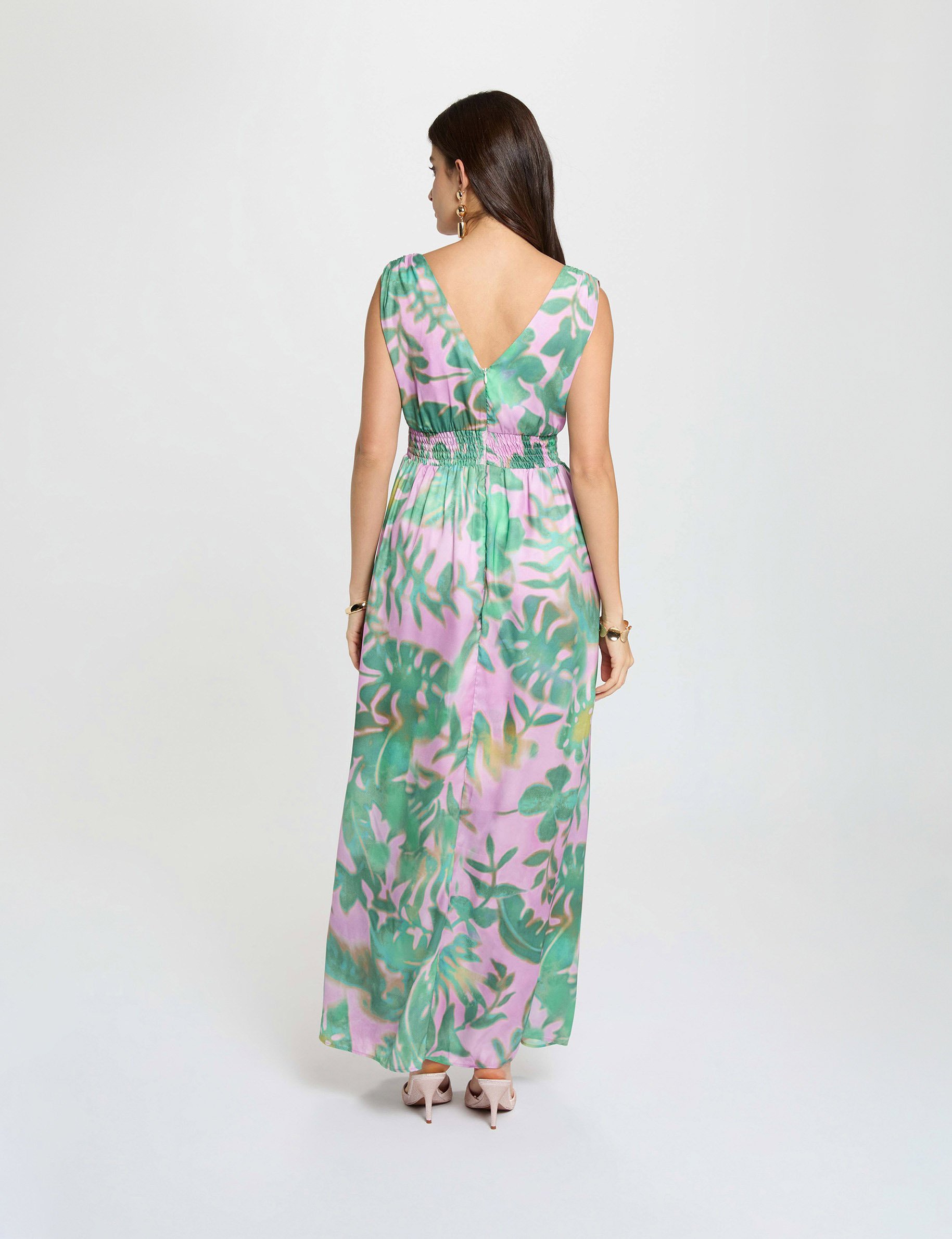 Langes Kleid mit V-Ausschnitt mehrfarbig damen