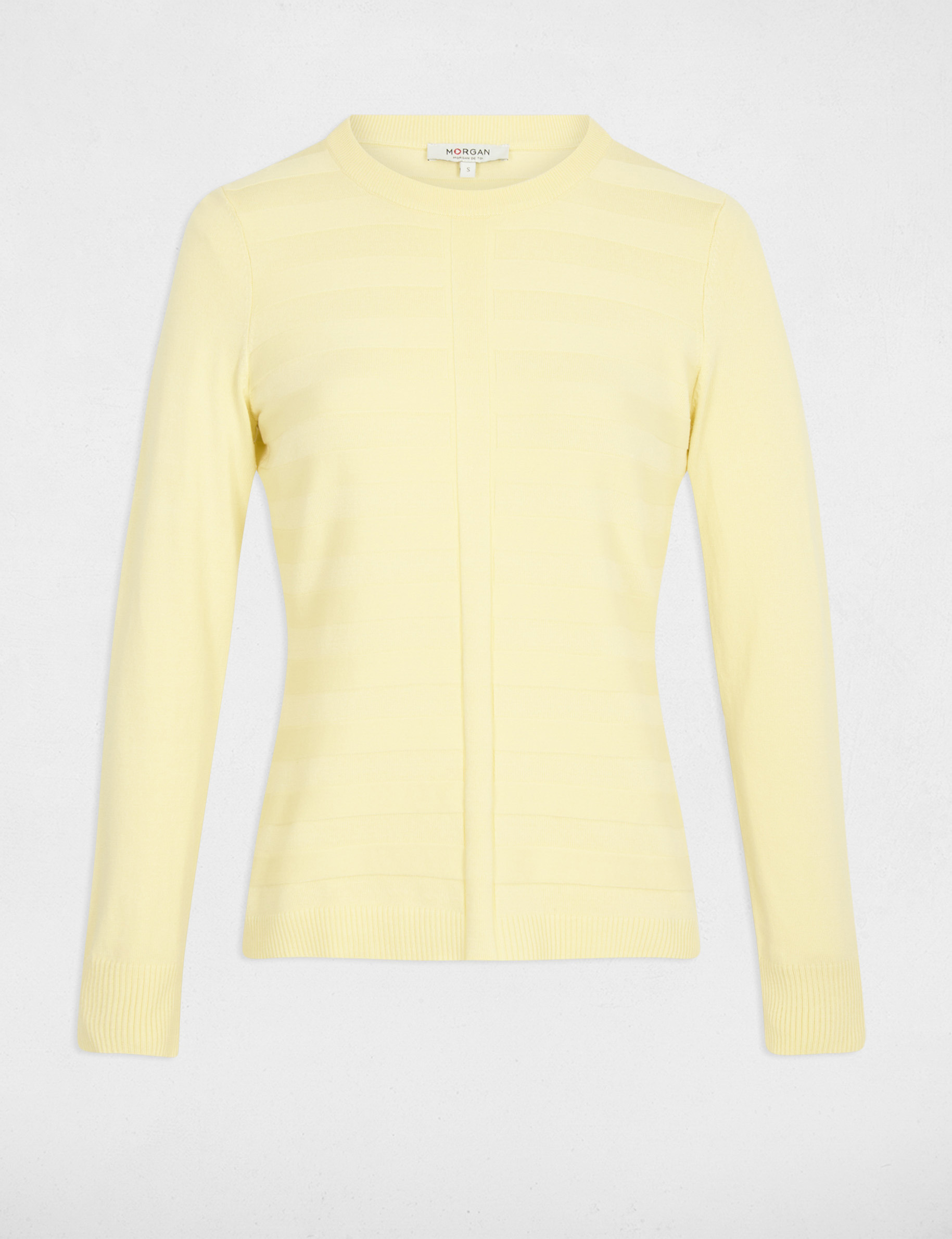 Pull ajust&eacute; col rond jaune clair femme