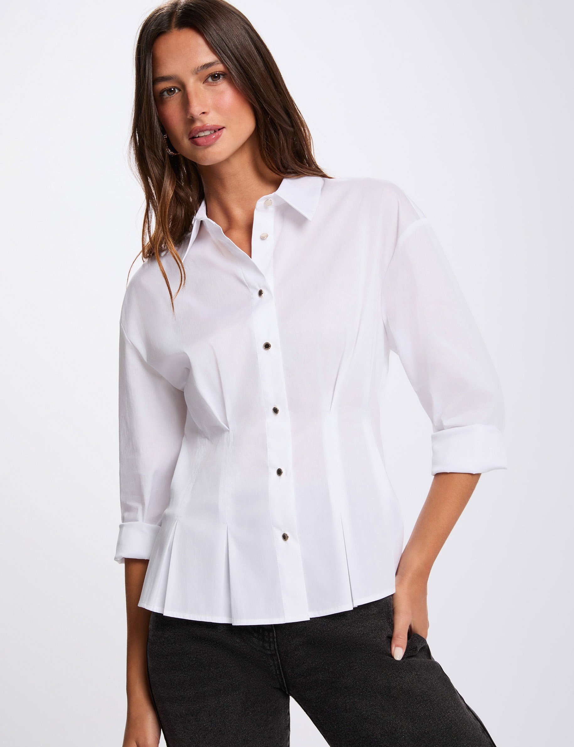 Chemise cintr&eacute;e col &agrave; revers blanc femme