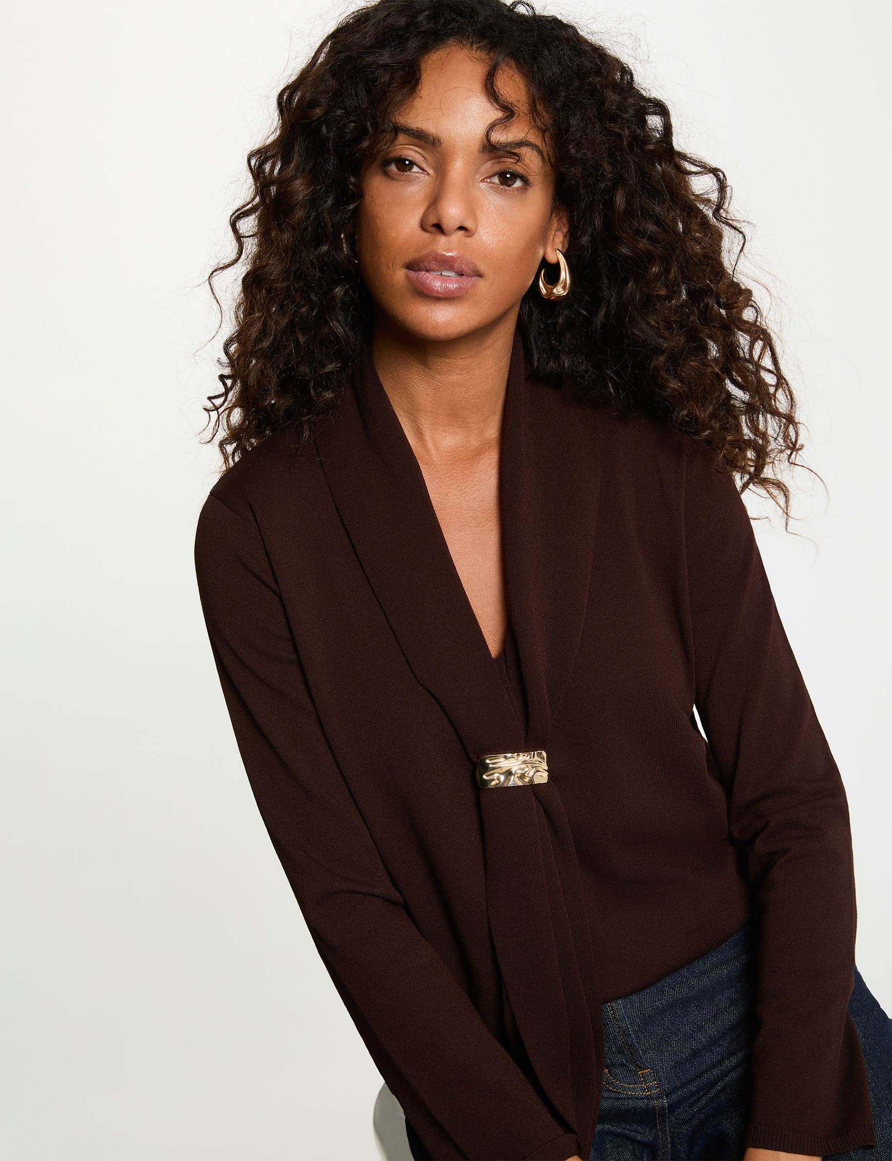 Pullover mit Schalkragen dunkelbraun damen