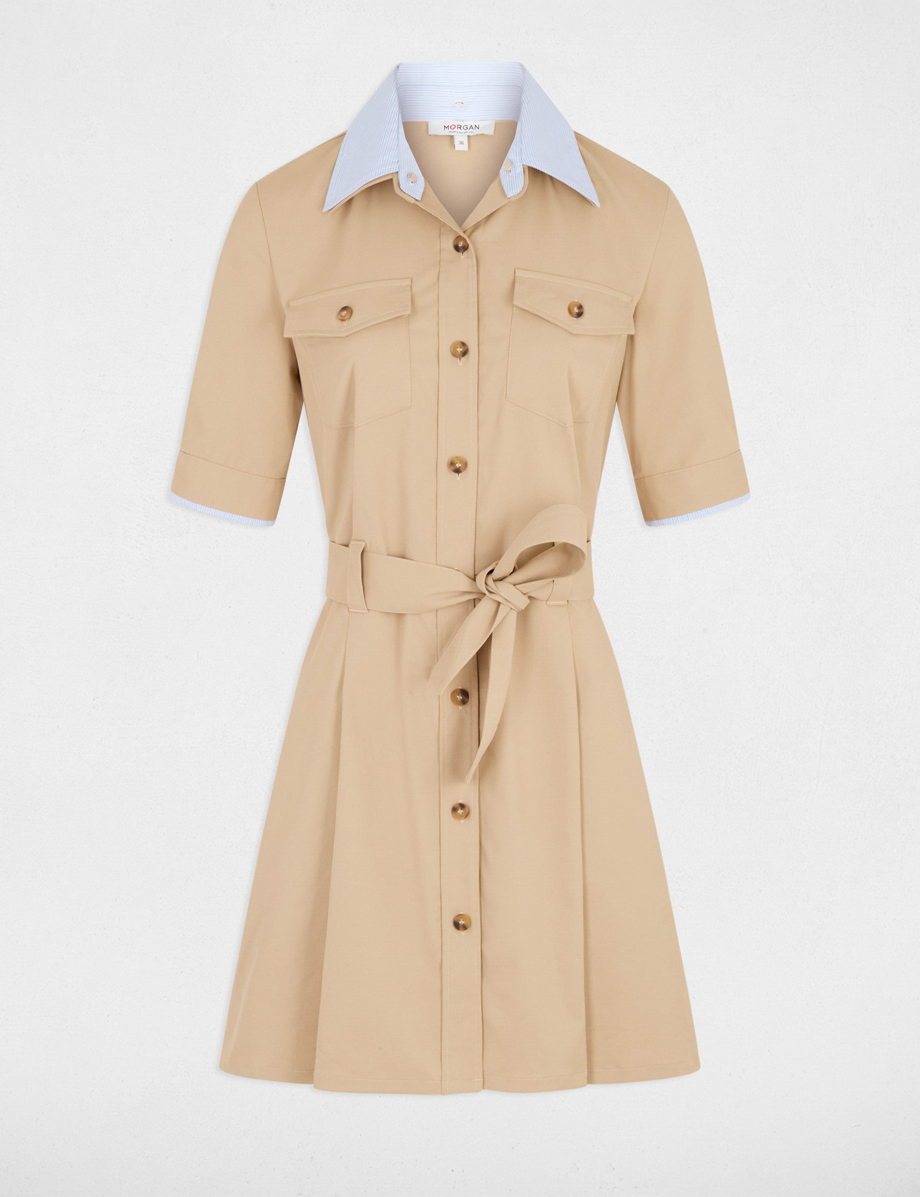 Kurzes Kleid mit Reverskragen beige damen