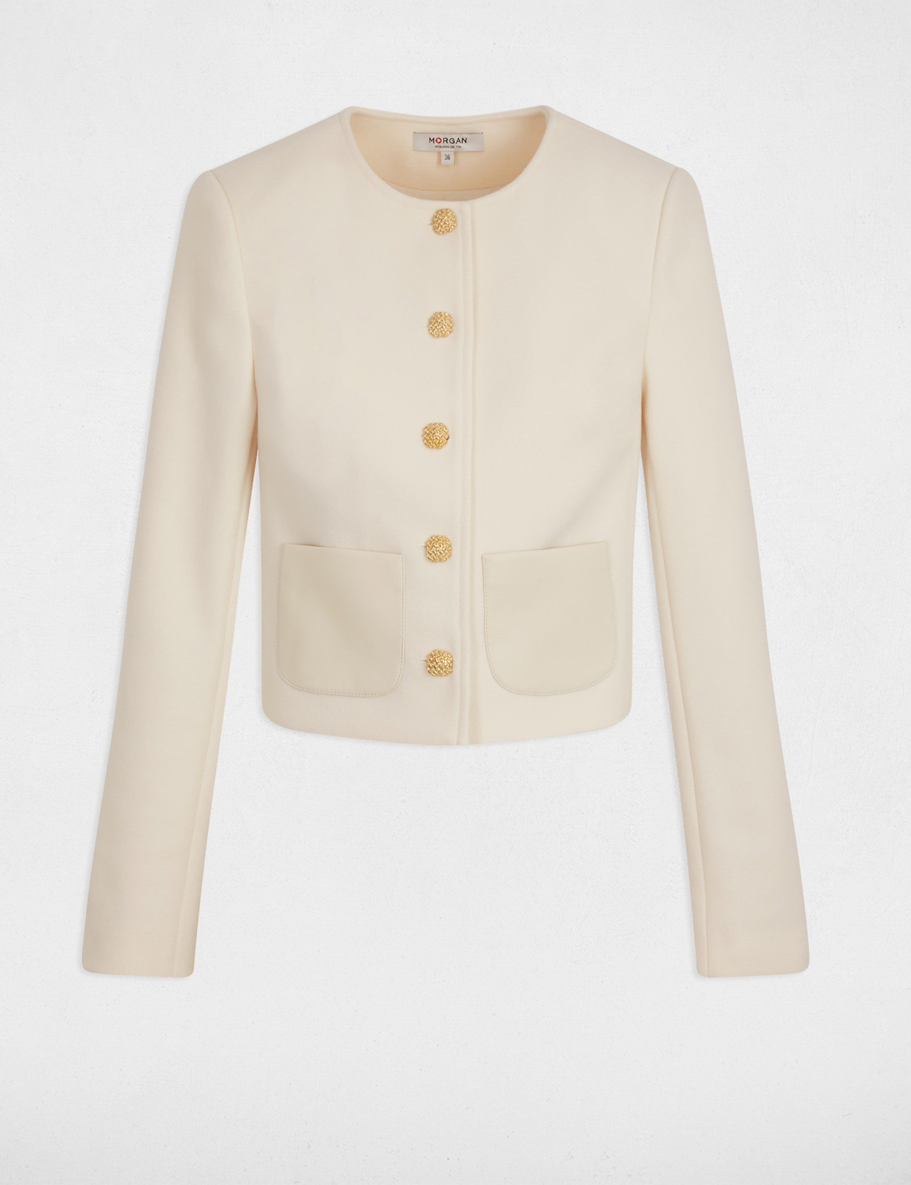 Veste courte &agrave; boutons ivoire femme