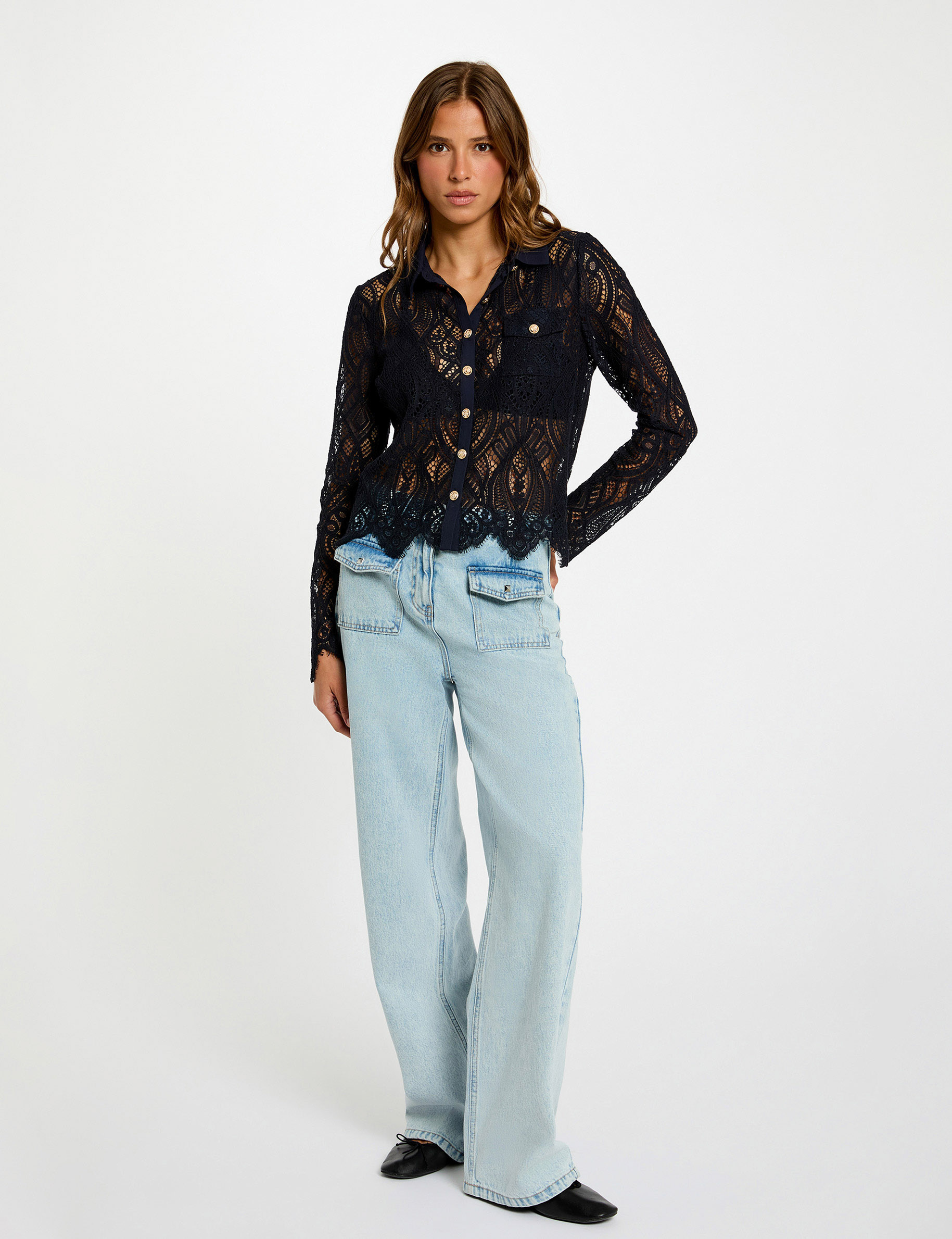 chemise courte dentelle bleu marine femme Chemise courte dentelle bleu marine femme