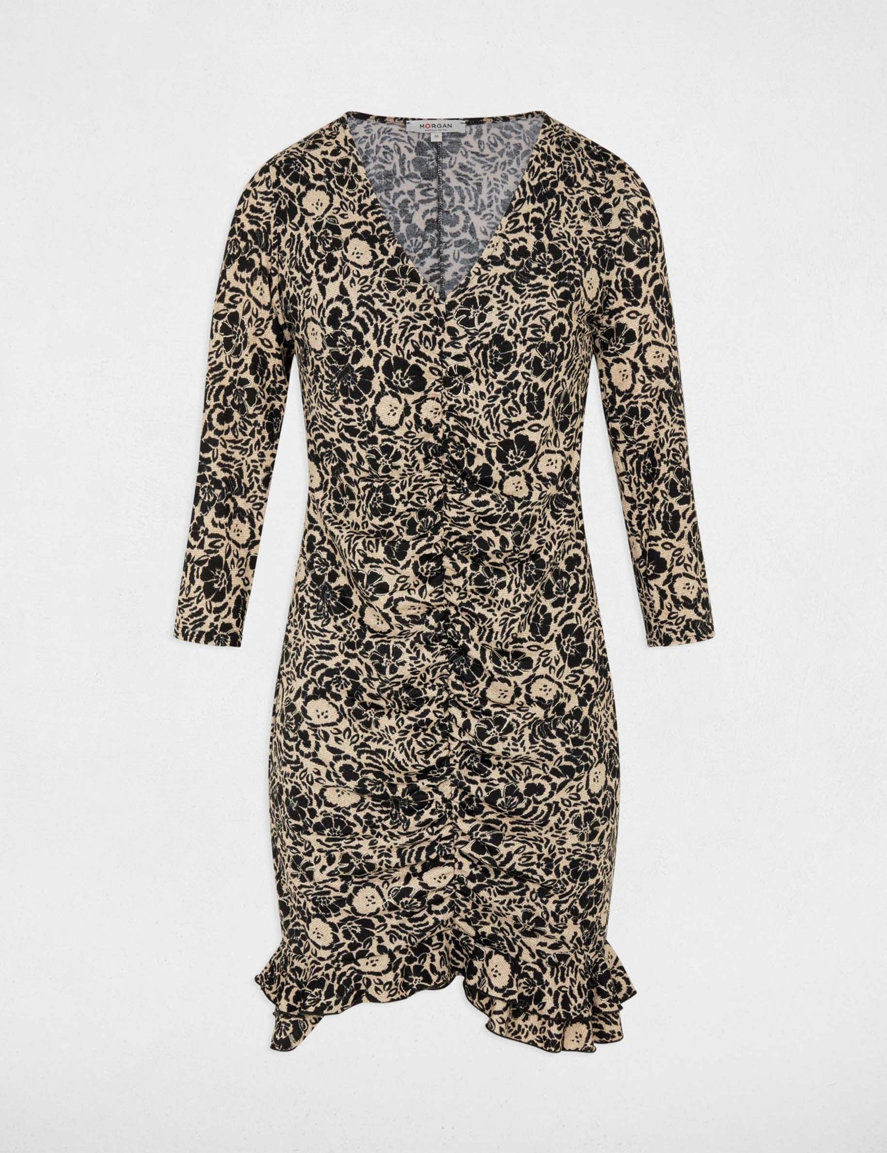 Robe maille col v multicolore femme