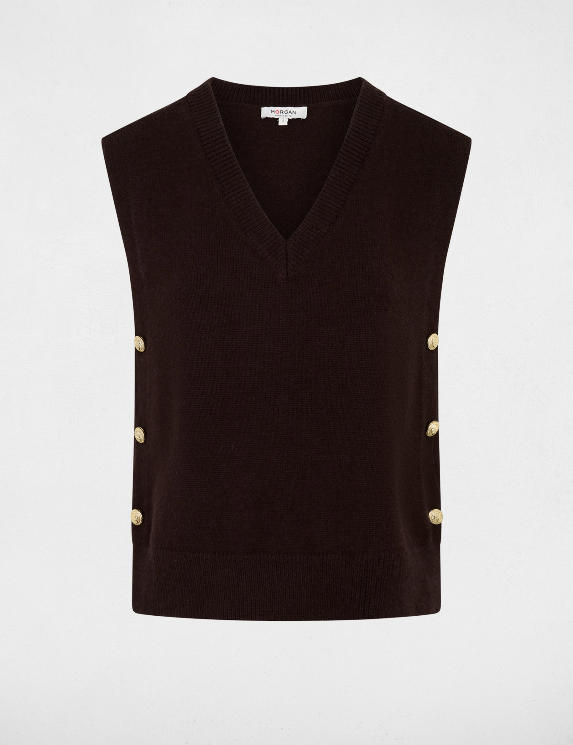 &Auml;rmelloser V-Ausschnitt-Pullover dunkelbraun damen