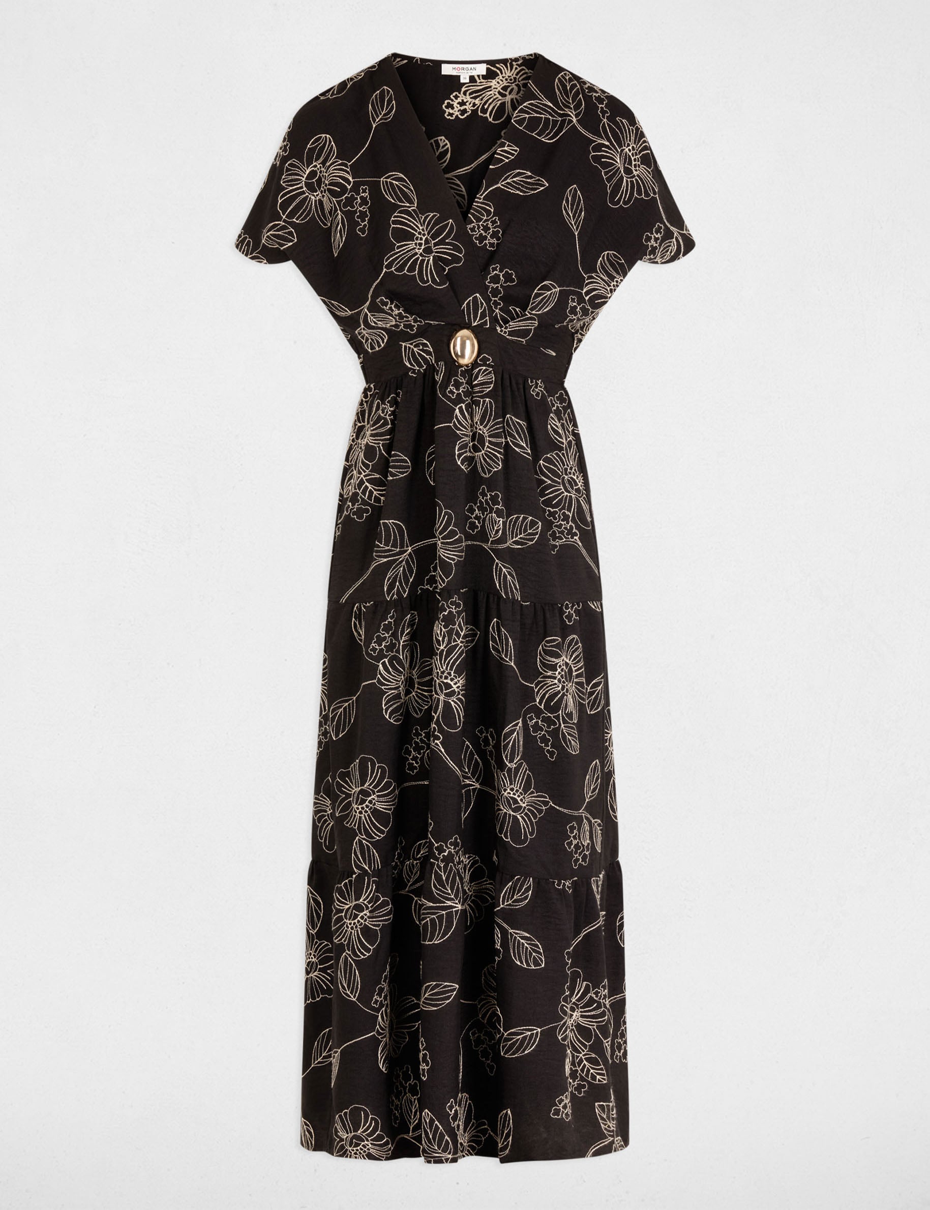 Robe longue broderie multicolore femme