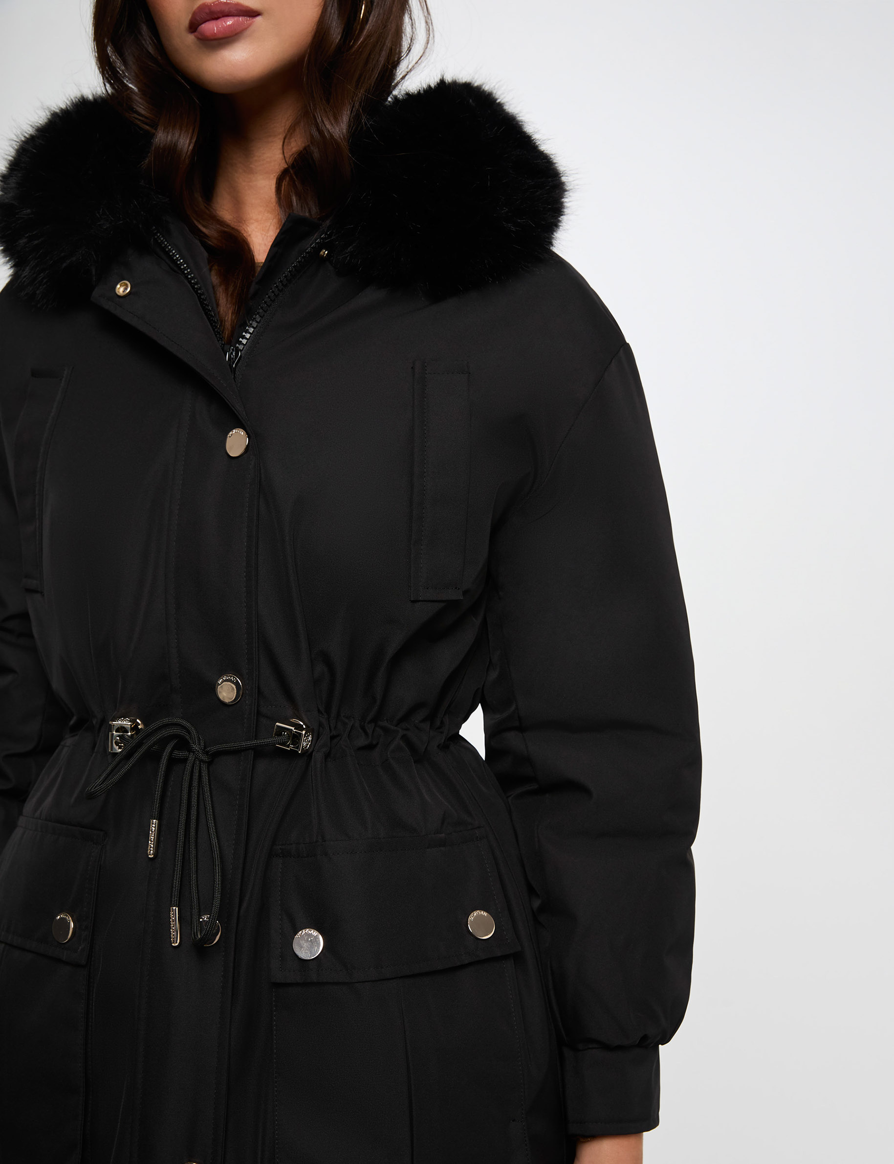 Parka mit Fellkragen schwarz damen