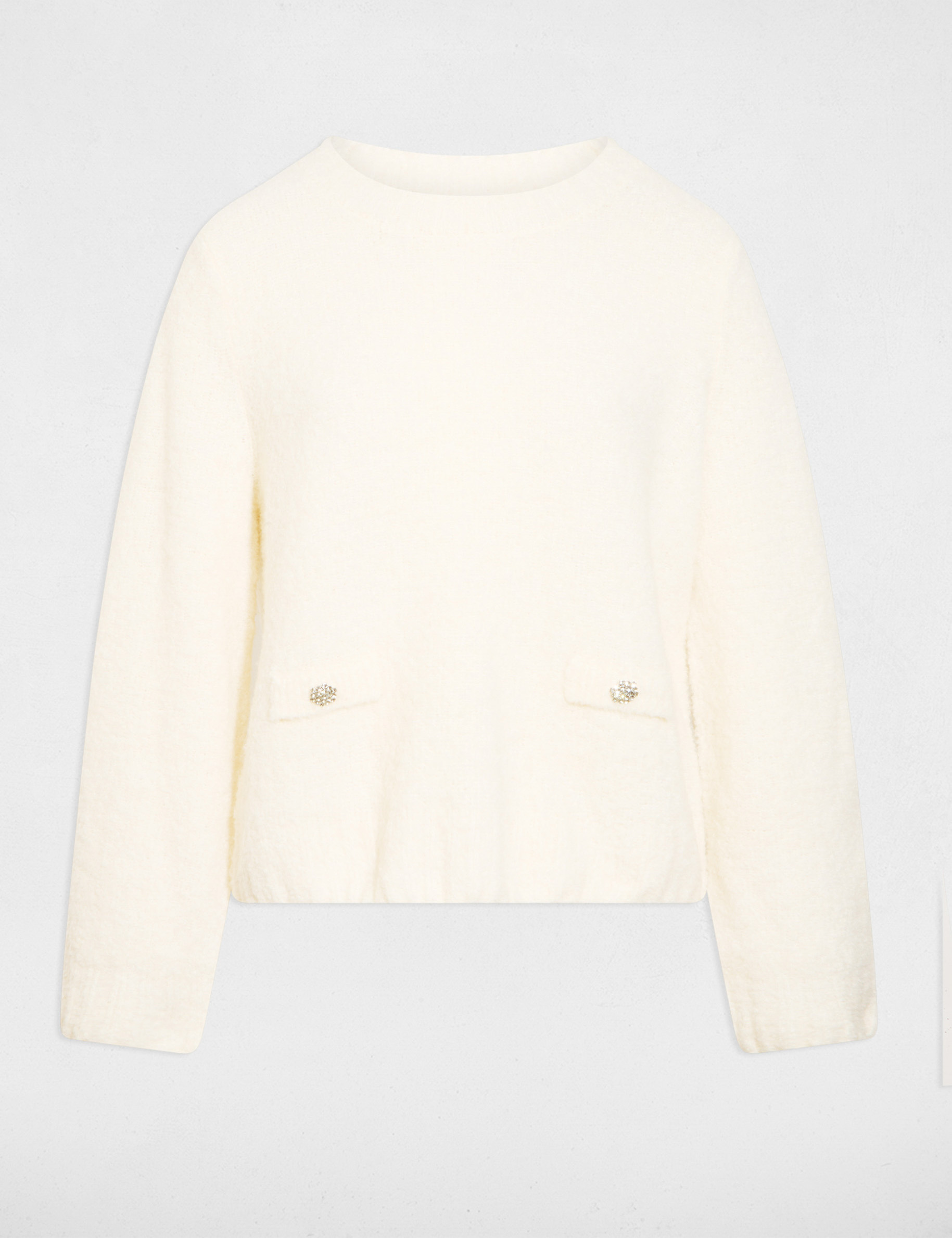 Pull &eacute;pais col rond ivoire femme