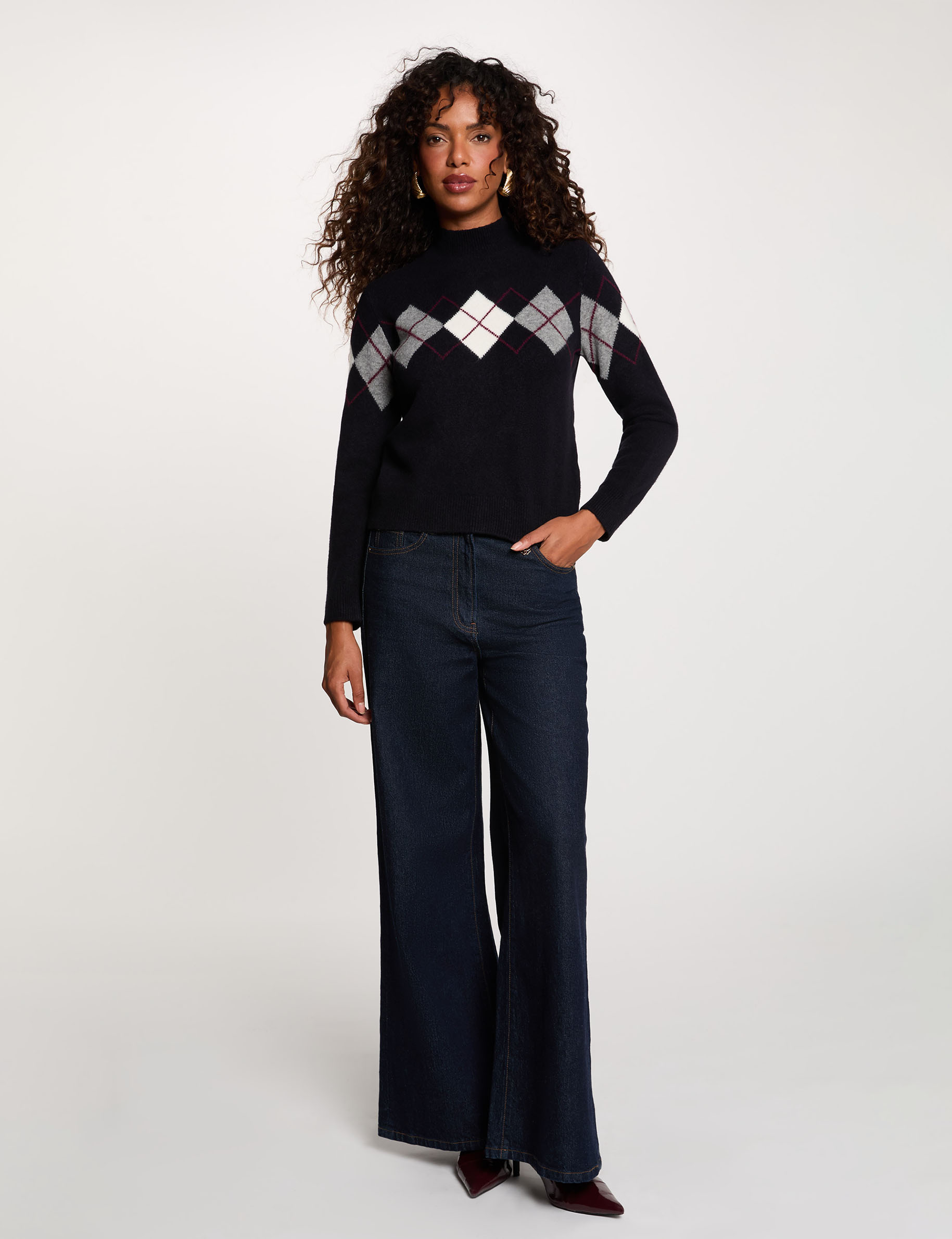 Jacquard-Pullover mit Stehkragen marineblau damen