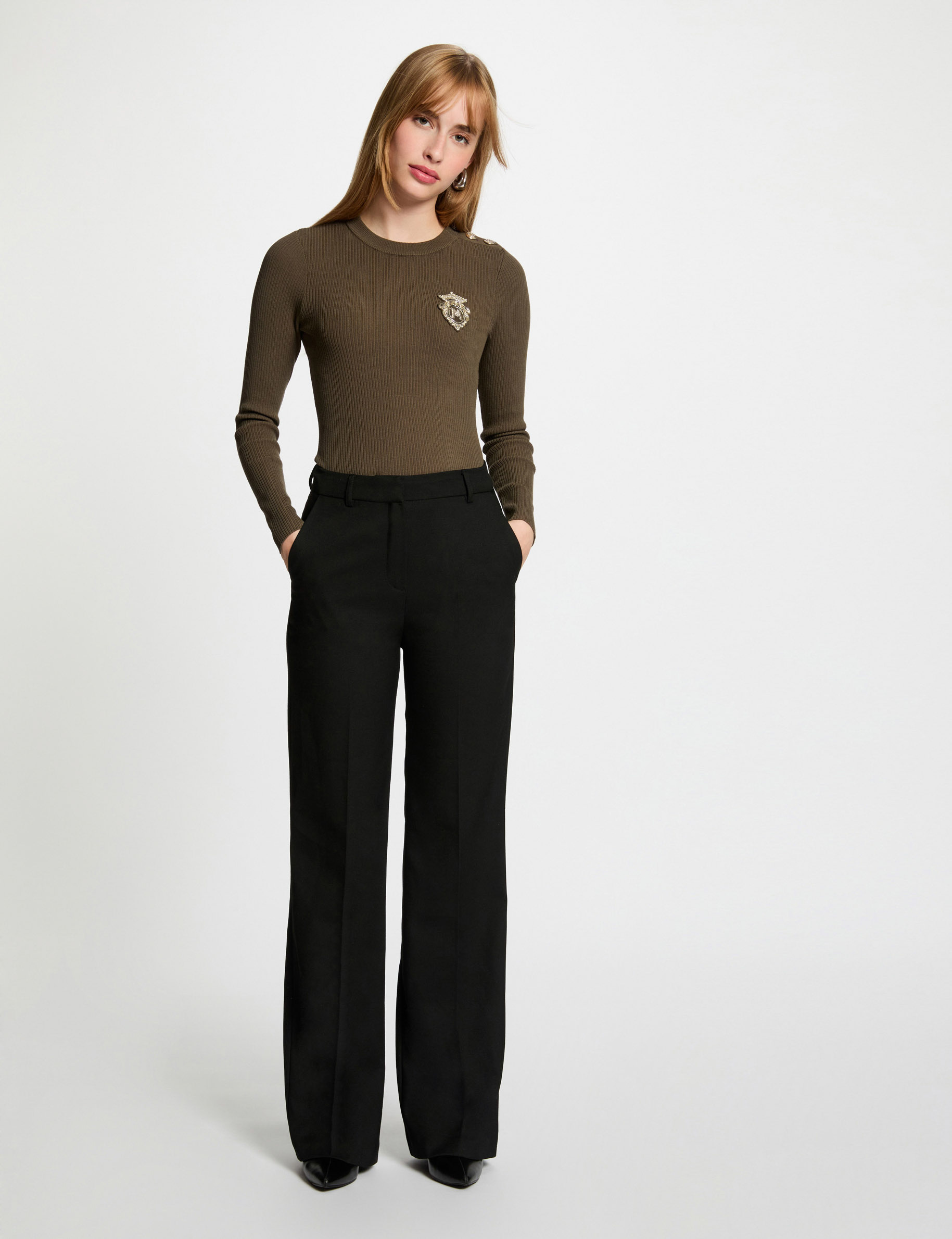 pullover mit rundhalsausschnitt khakigrun damen Pullover mit Rundhalsausschnitt khakigrün damen