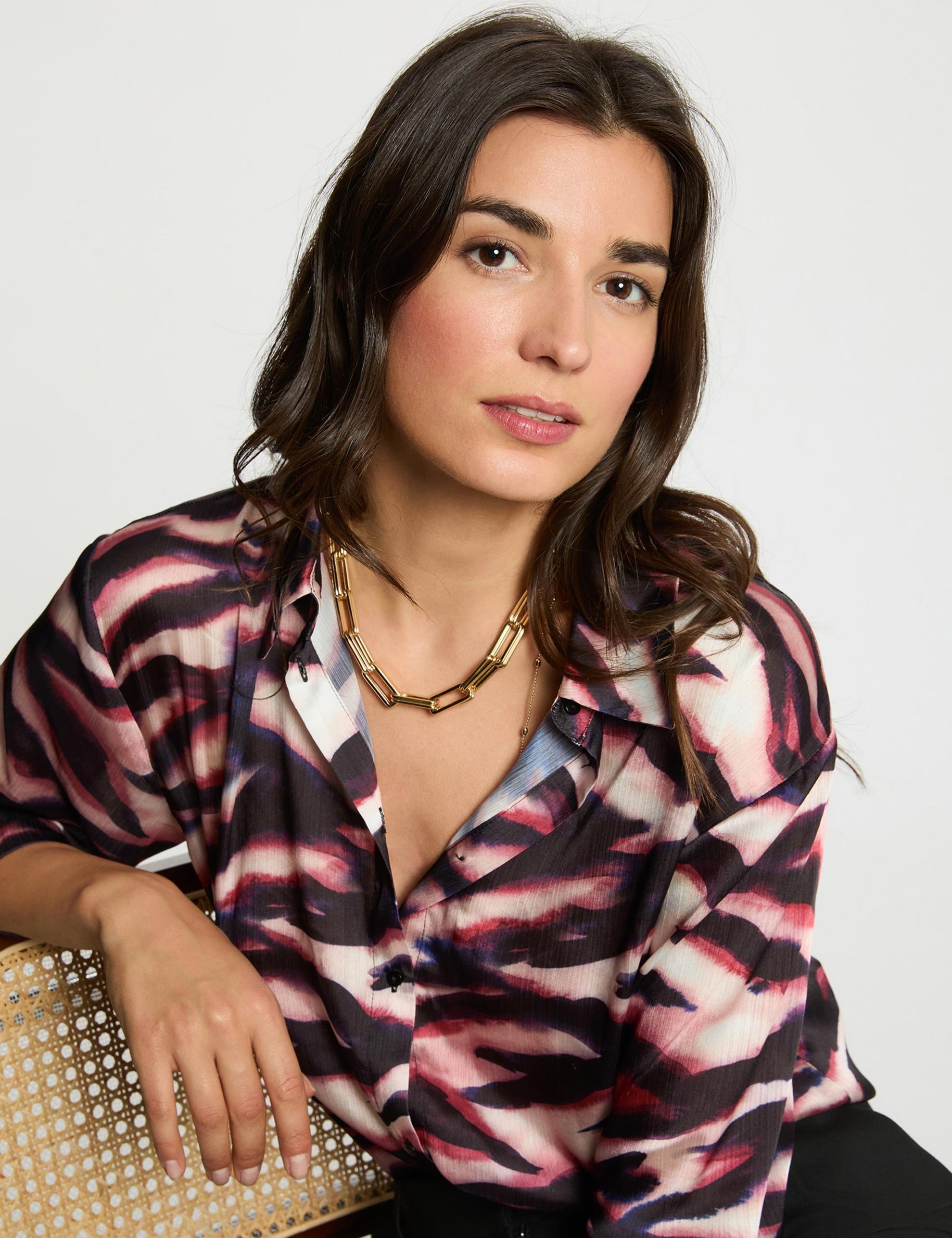 Chemise fluide col &agrave; revers multicolore femme