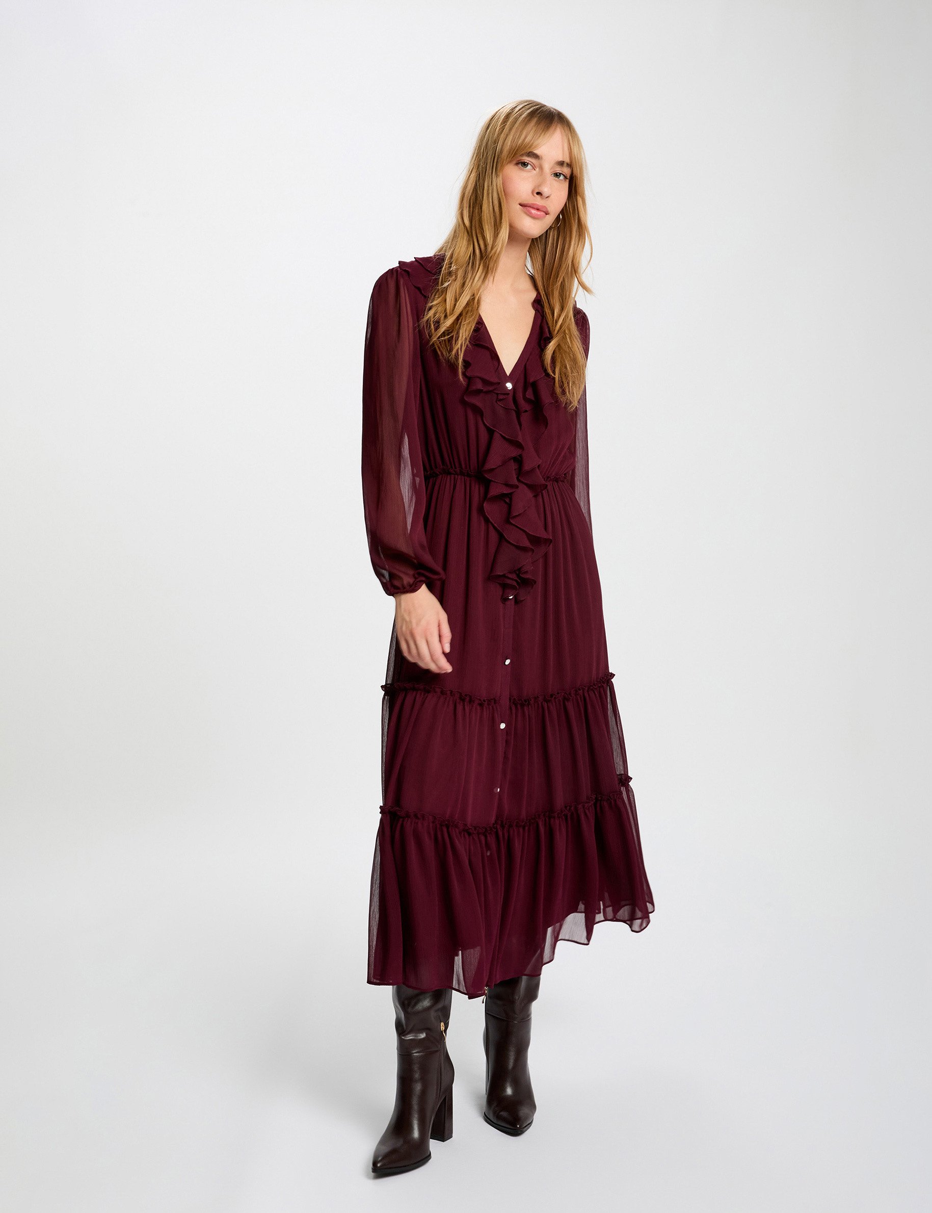 Robe longue fluide prune femme