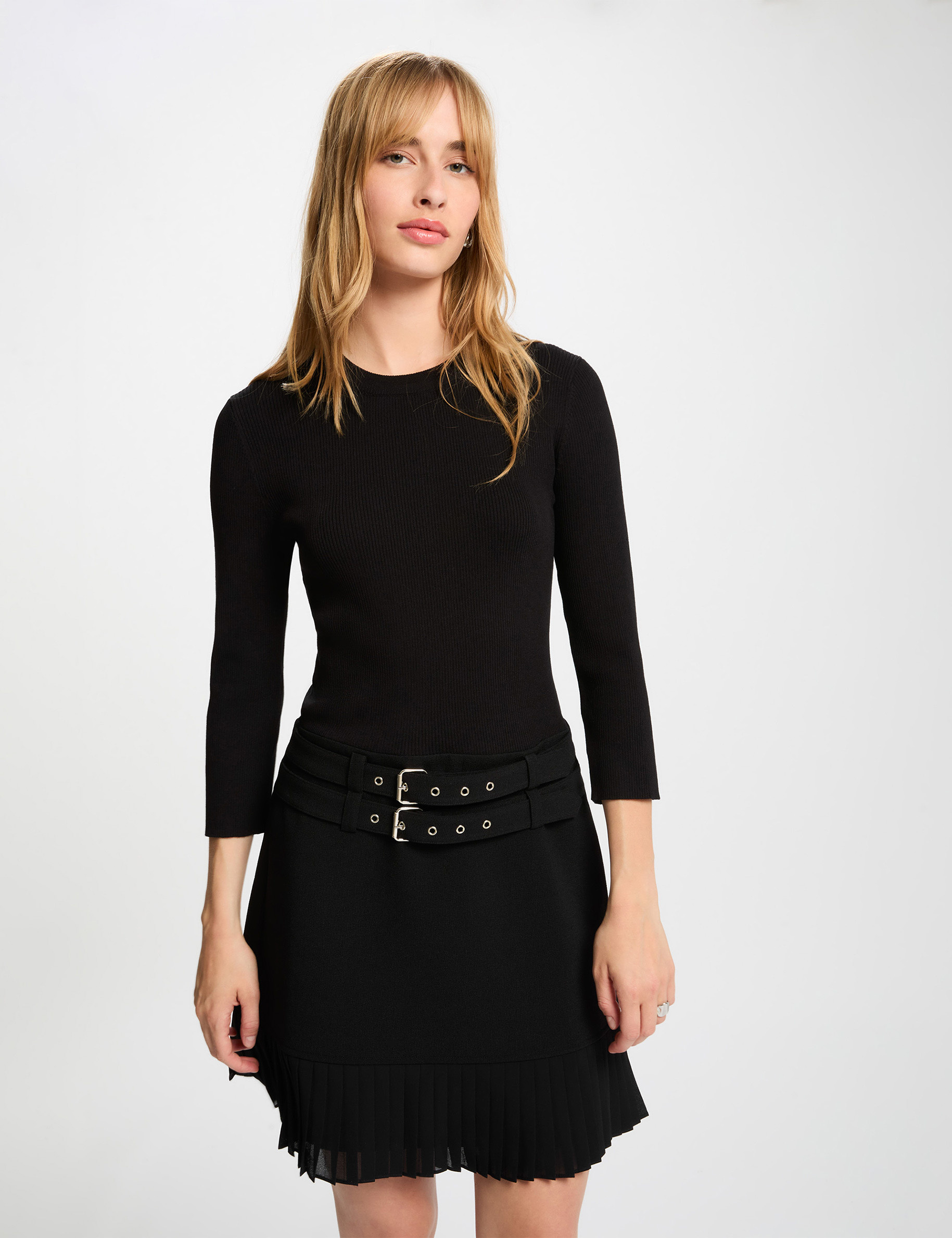 Robe courte pliss&eacute;e noir femme