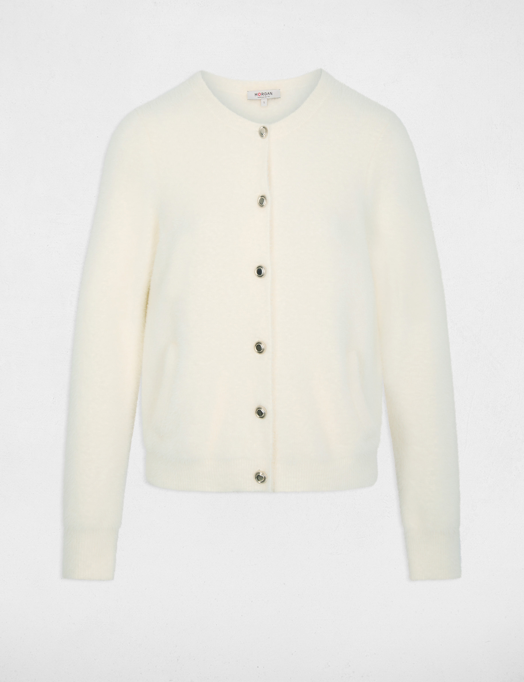 Gilet maille duveteuse ivoire femme