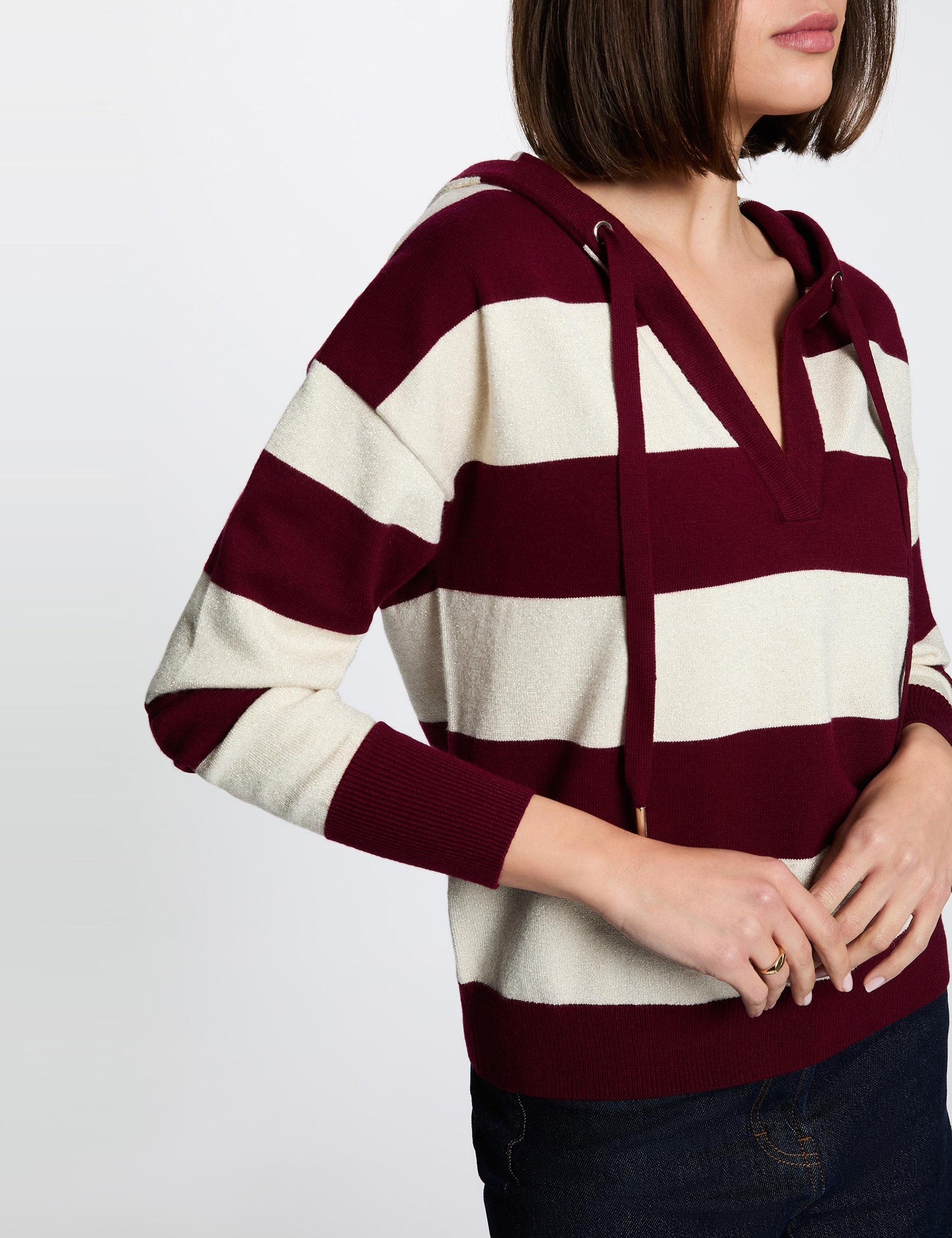 Gestreifter Kapuzenpullover bordeaux damen