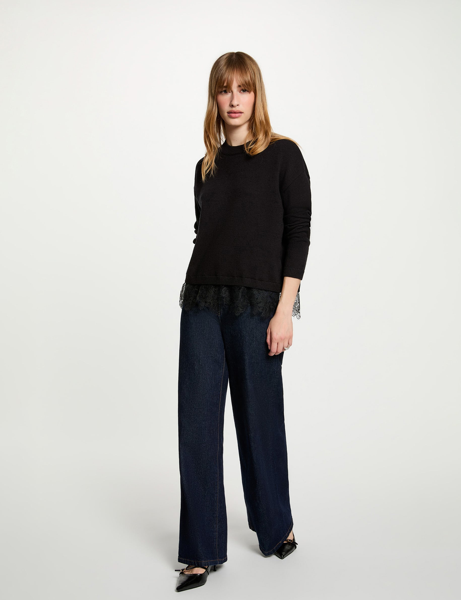 Pull col rond noir femme