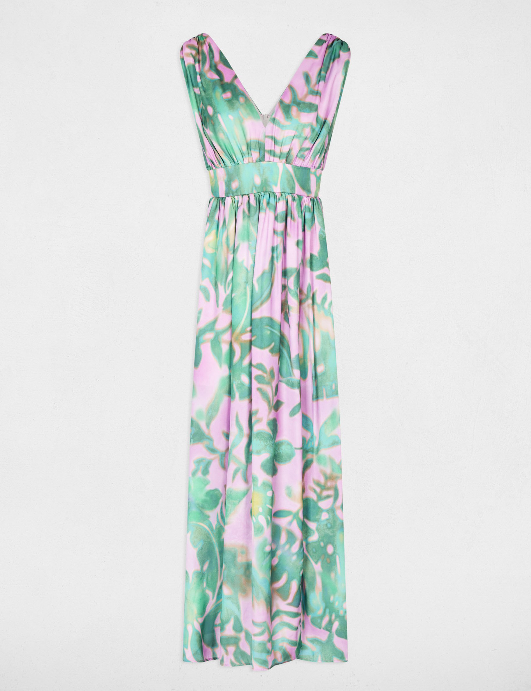 Langes Kleid mit V-Ausschnitt mehrfarbig damen