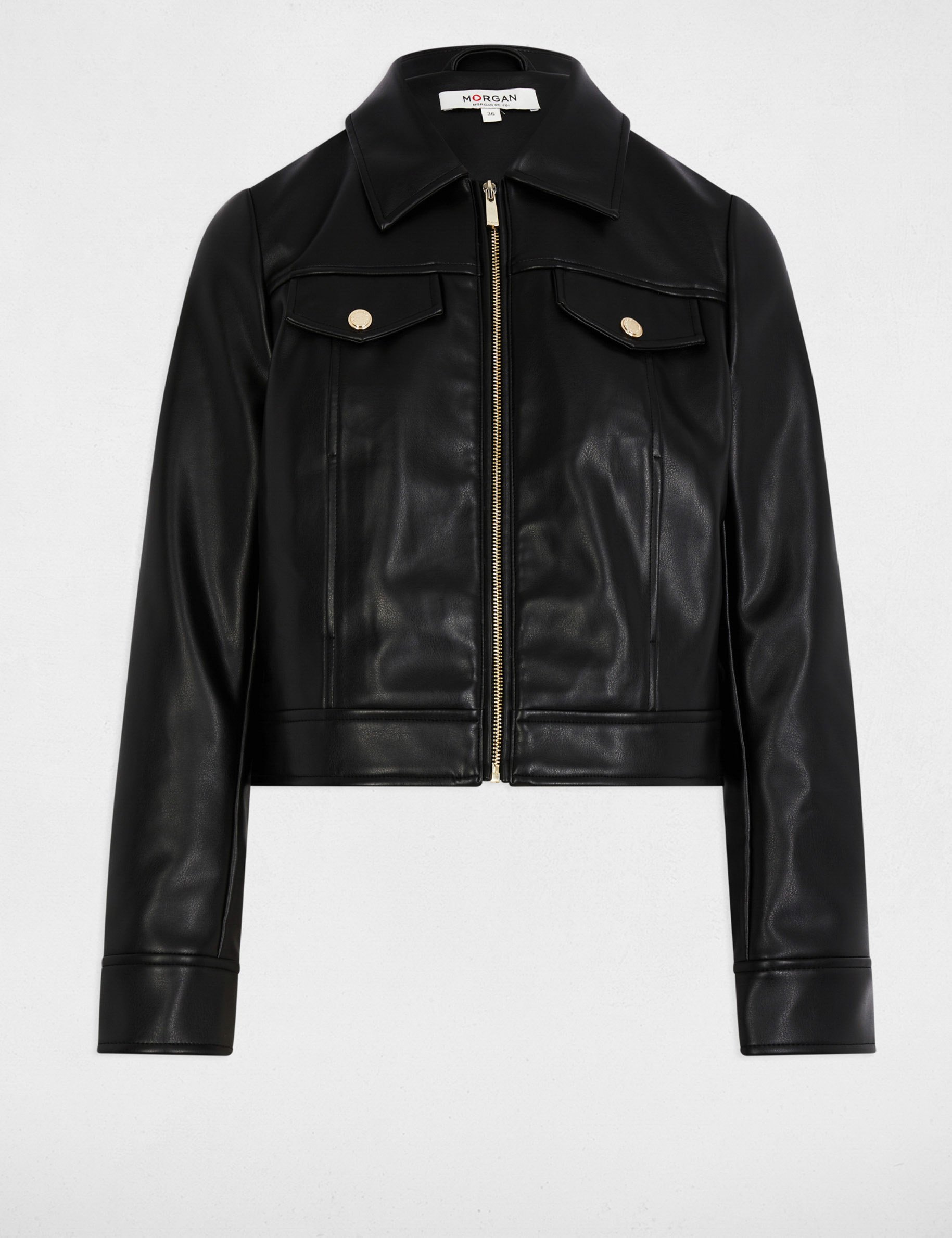 Kurze Kunstlederjacke schwarz damen