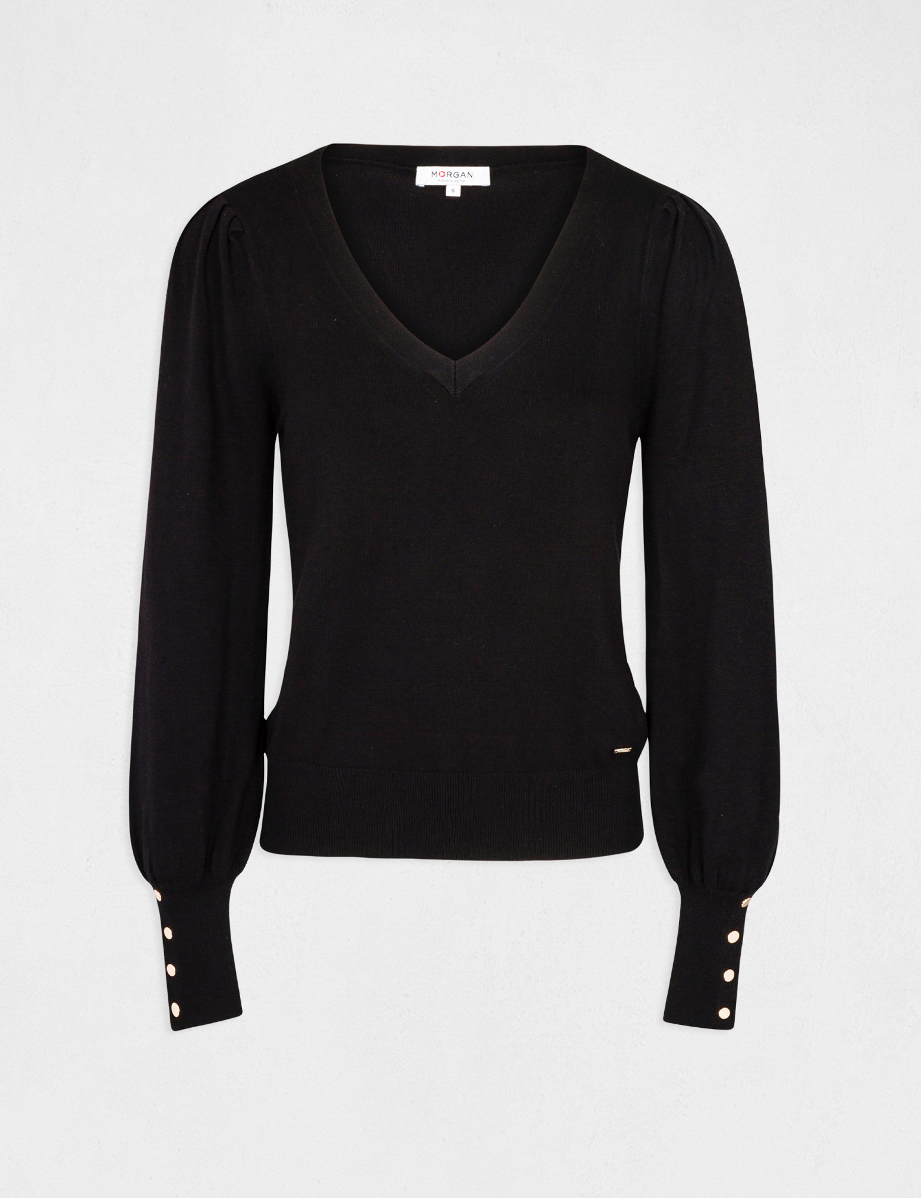 Pull manches longues avec col en V noir femme
