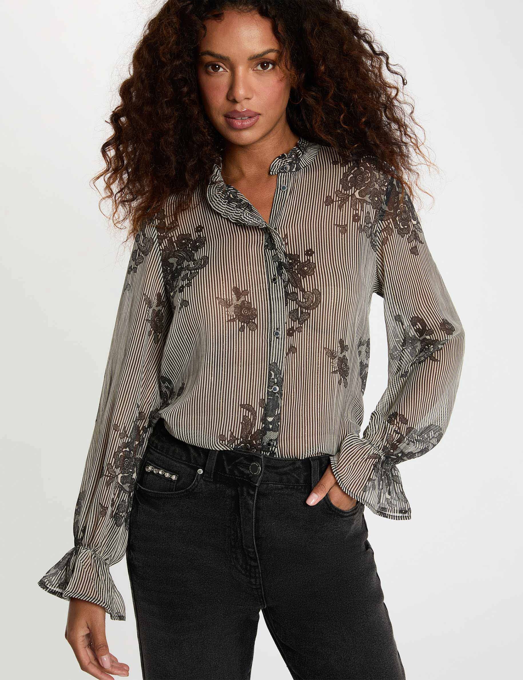 Bedrucktes Hemd mit Stehkragen mehrfarbig damen