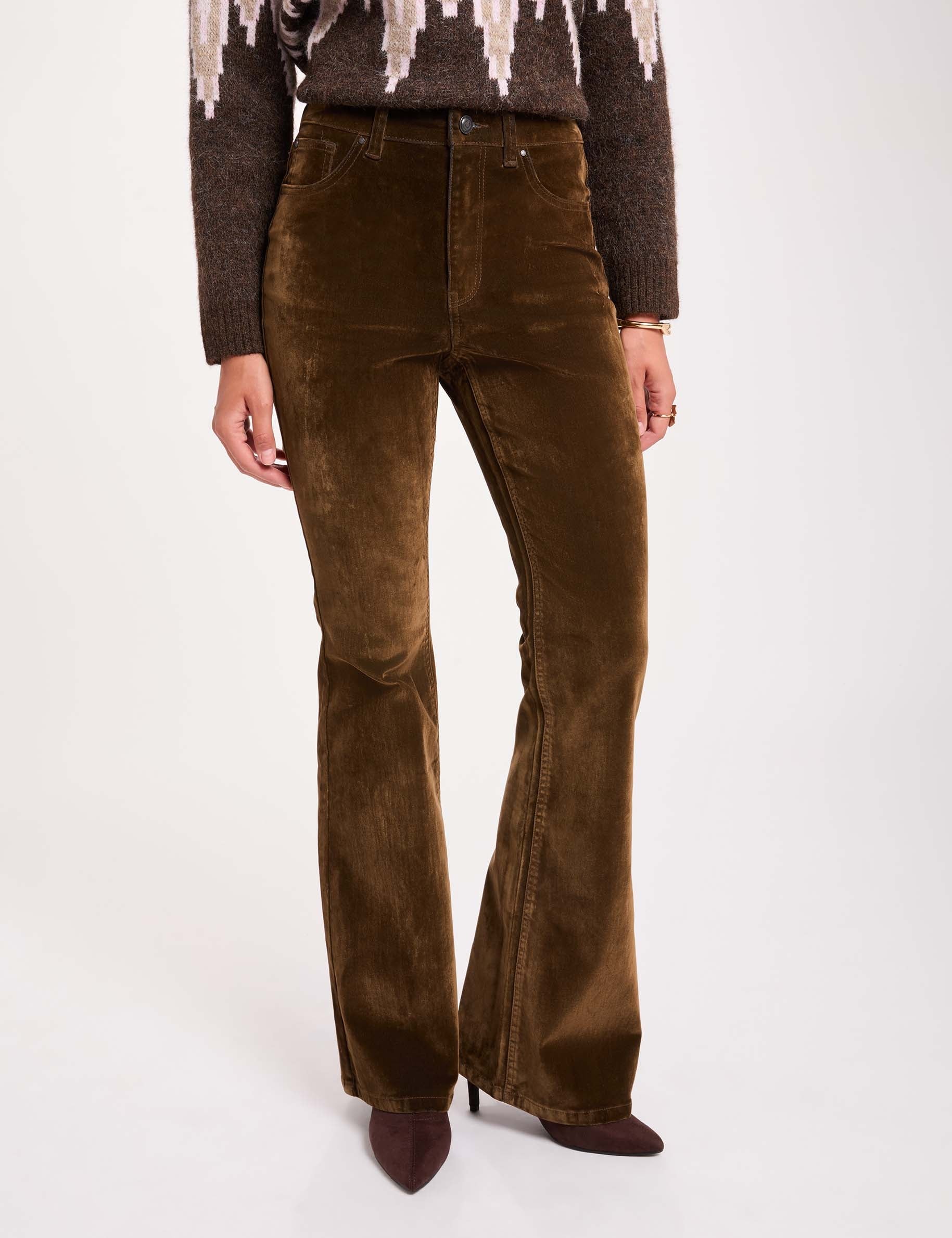 Pantalon bootcut velours couleur bronze femme