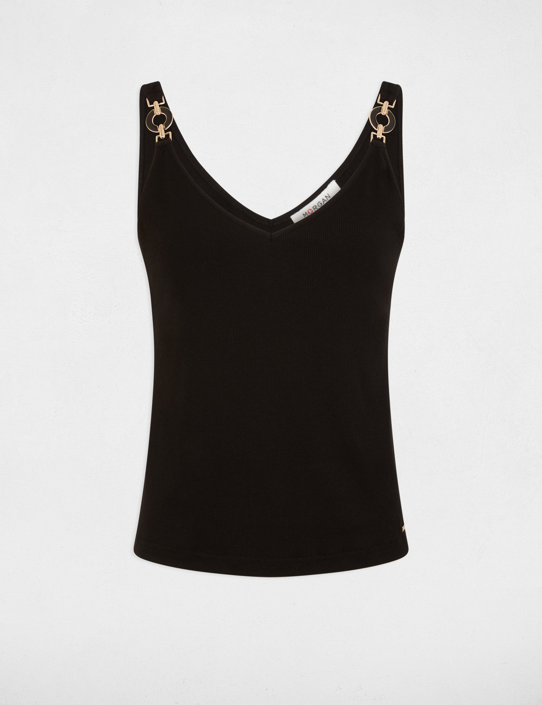 Tailliertes Tanktop mit V-Ausschnitt schwarz damen