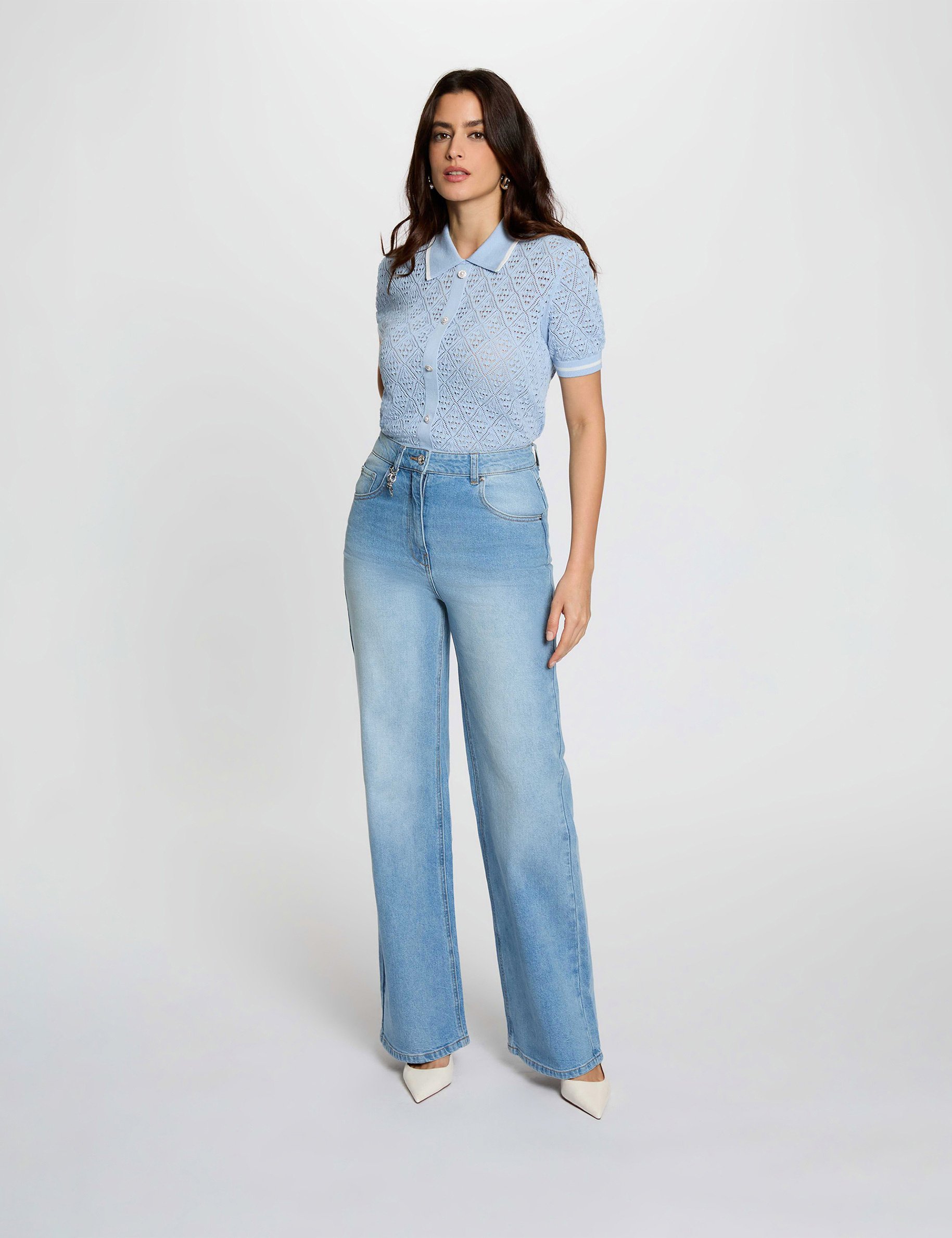 Strickjacke mit Reverskragen himmelblau damen