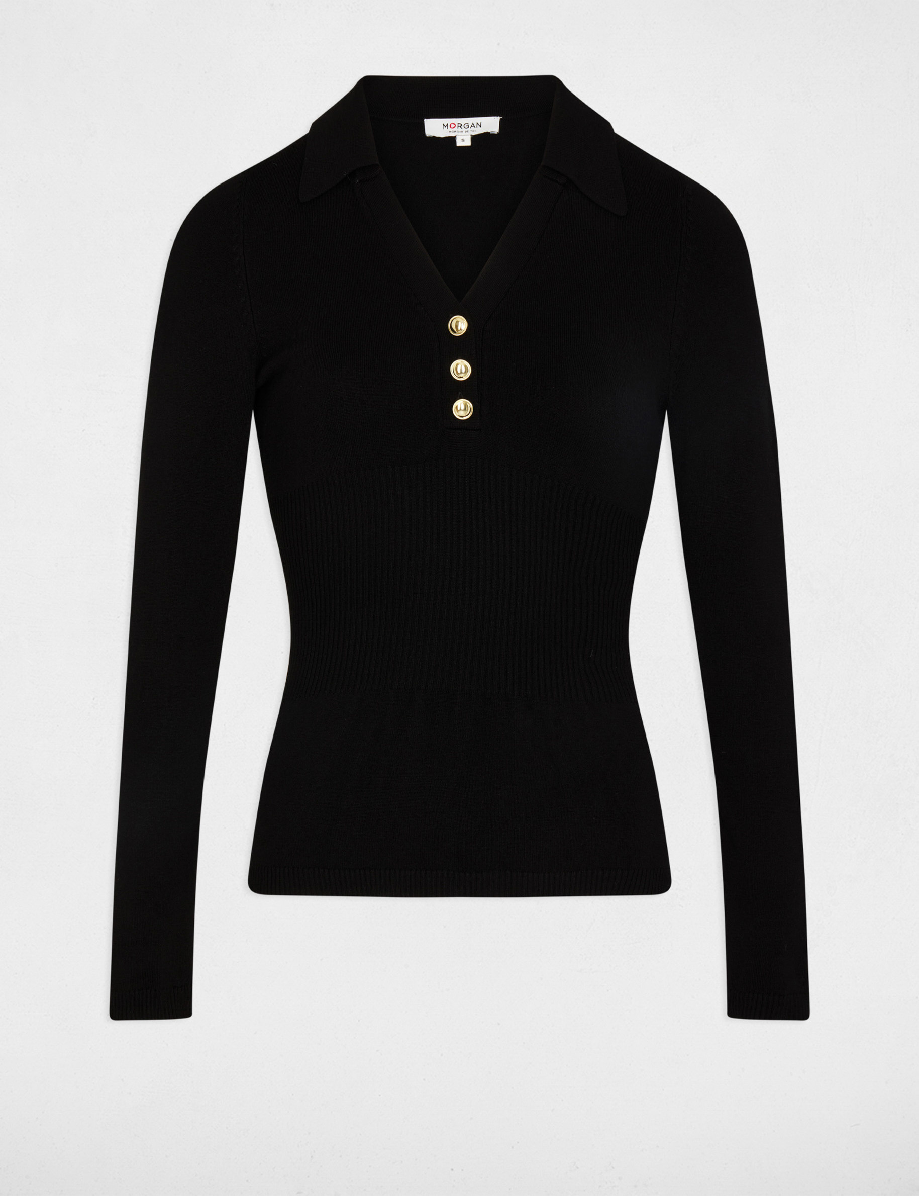 pull ajuste col polo noir femme Pull ajusté col polo noir femme