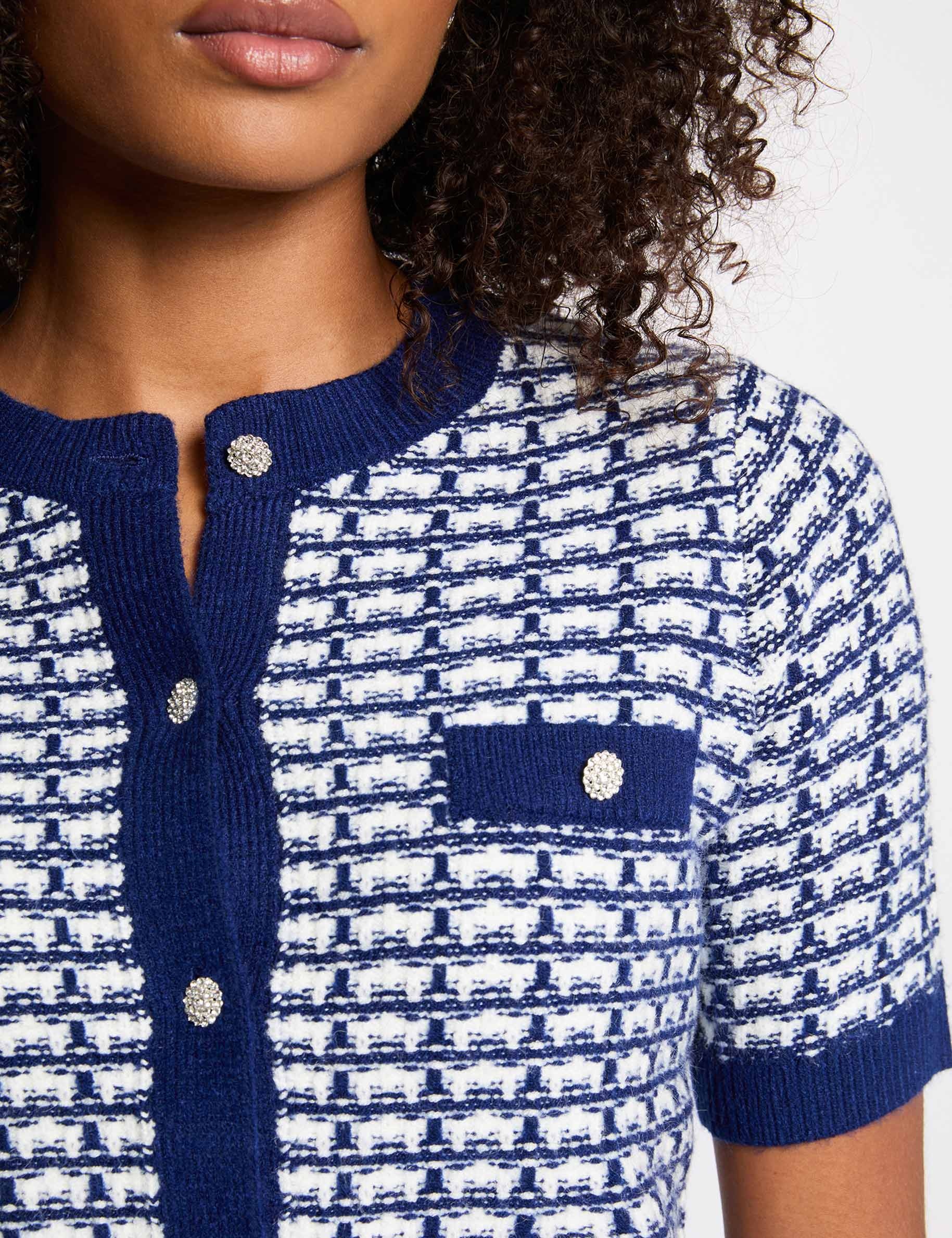 Gilet manches courtes imprim&eacute; bleu marine femme