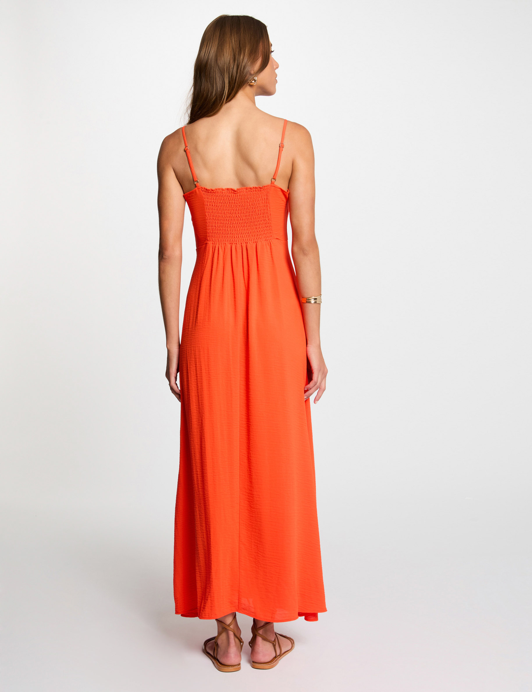 robe longue droite fendue orange femme Robe longue droite fendue orange femme