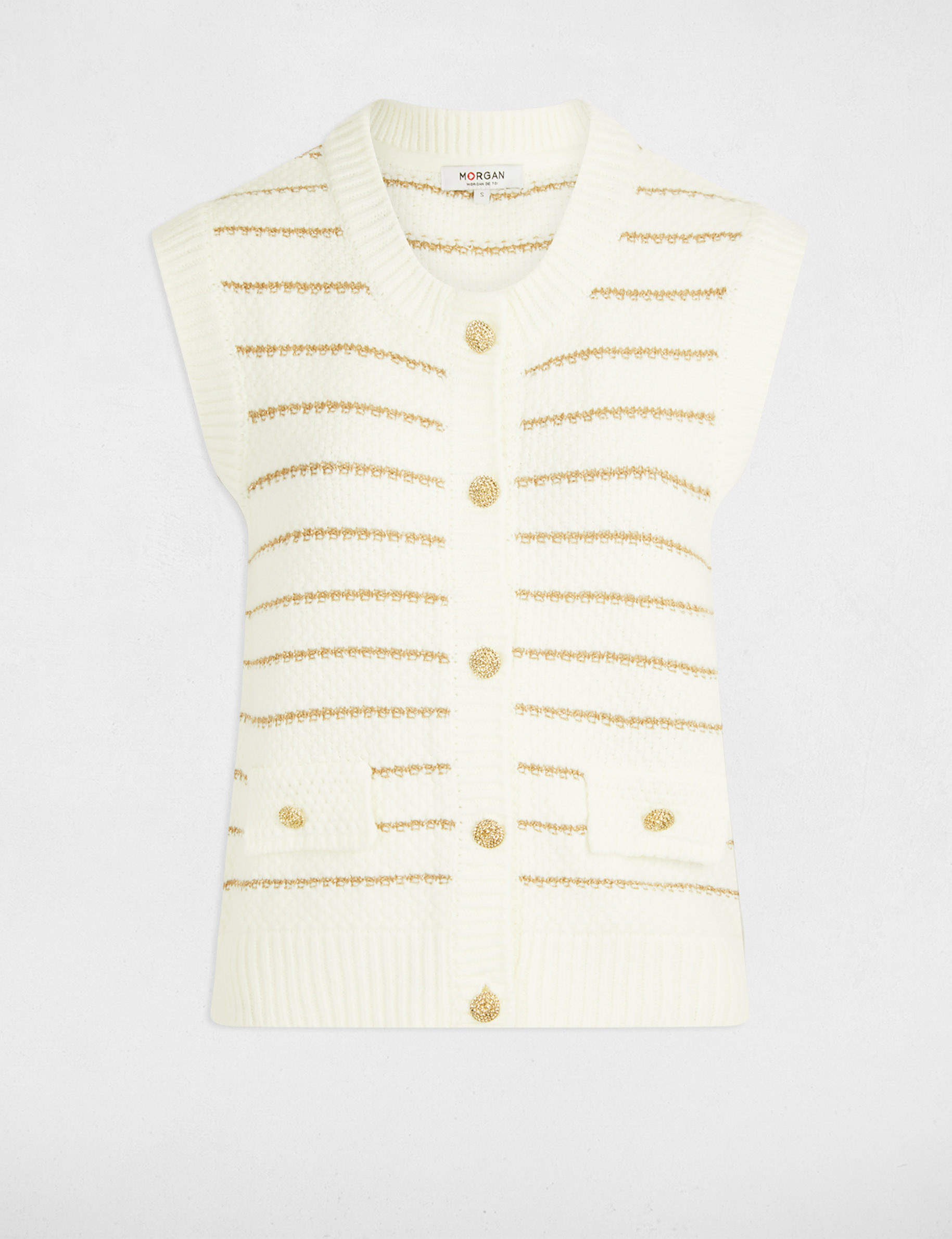 armellose gestreifte strickjacke beige damen Ärmellose gestreifte Strickjacke beige damen