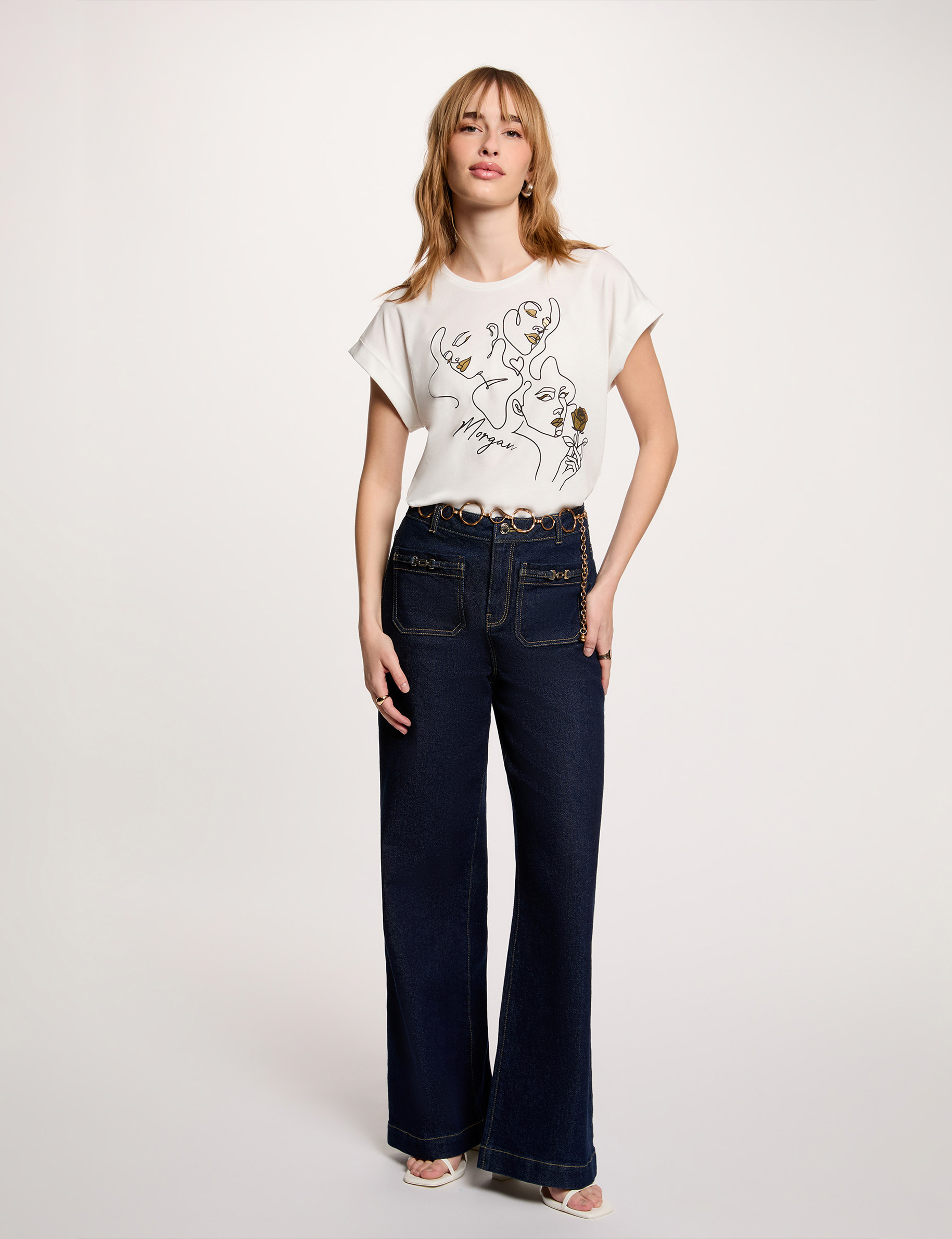 T-shirt col rond manches courtes blanc femme