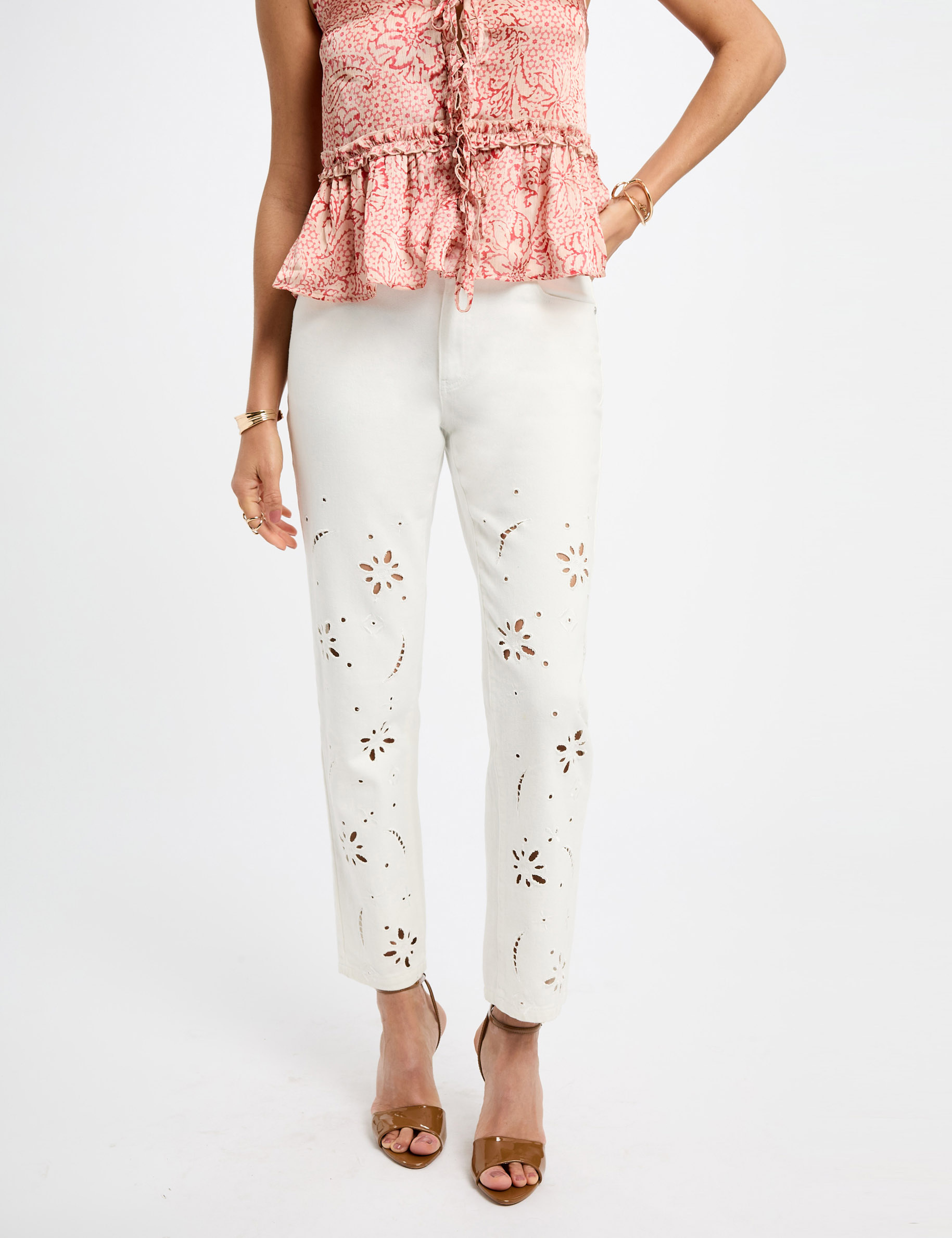 bestickte gerade jeans weiss damen Bestickte gerade Jeans weiss damen