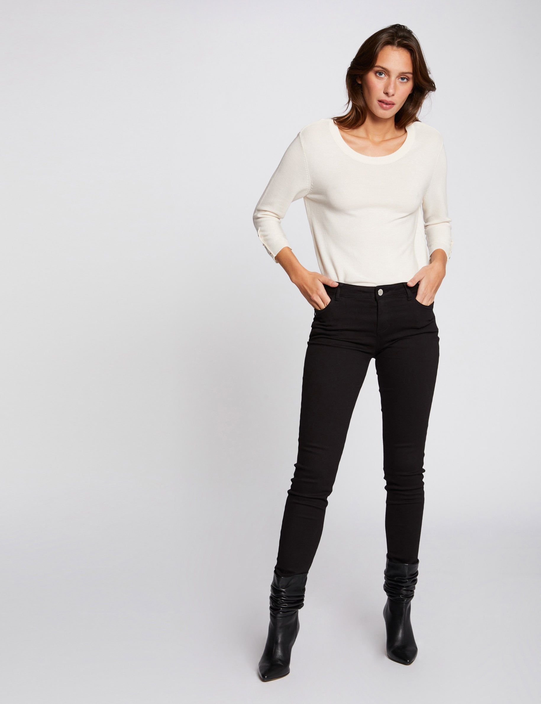 R&ouml;hrenhose mit niedriger Taille schwarz damen