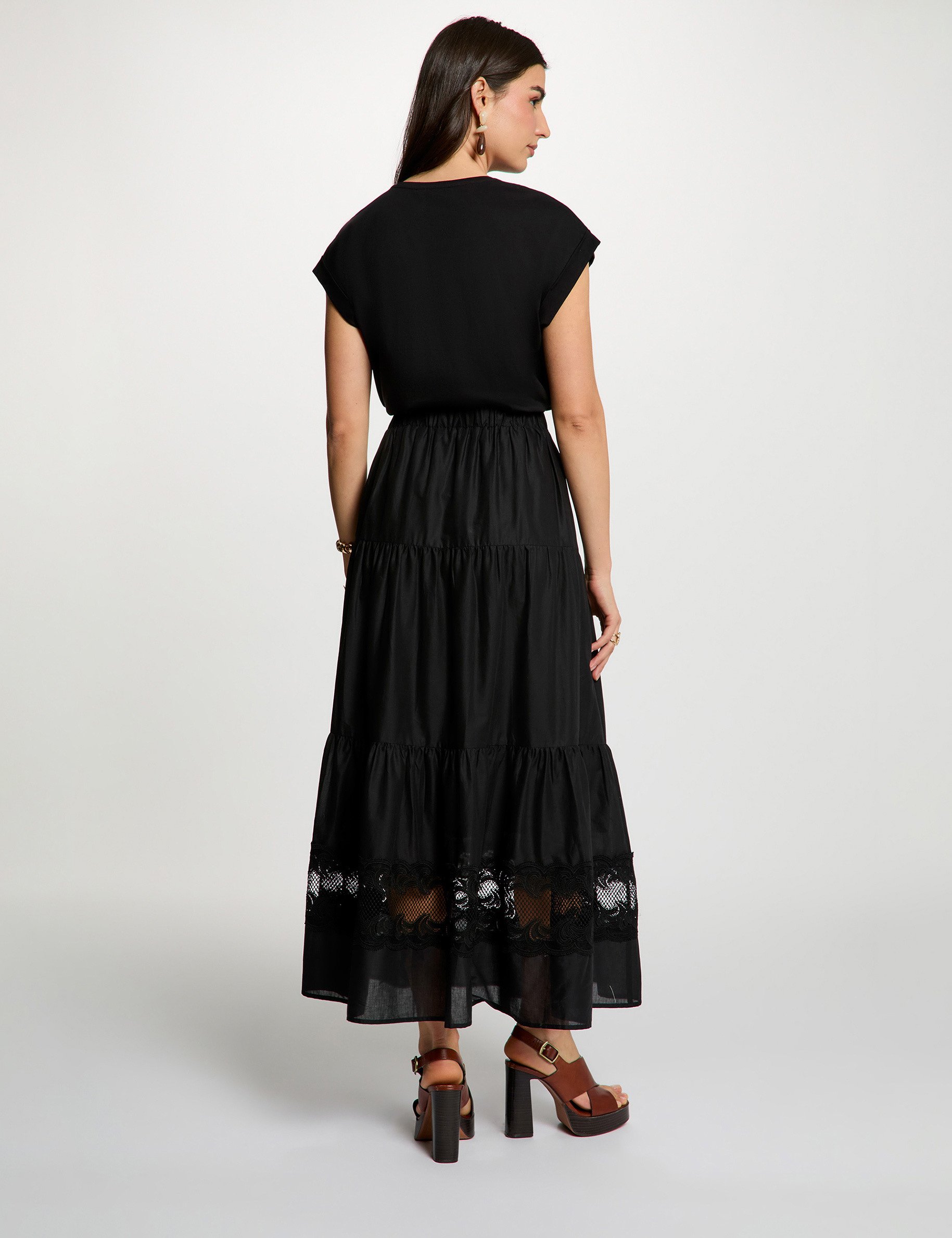 Jupe longue &agrave; &eacute;tages noir femme