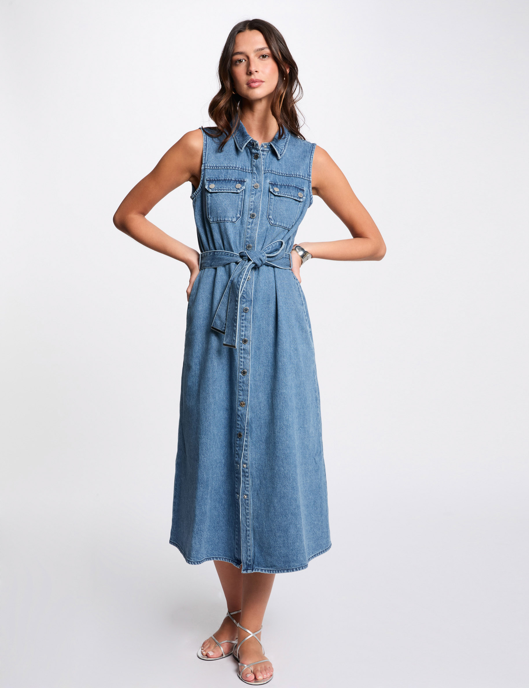 midi a linien kleid aus denim stone denim damen Midi-A-Linien-Kleid aus Denim stone denim damen