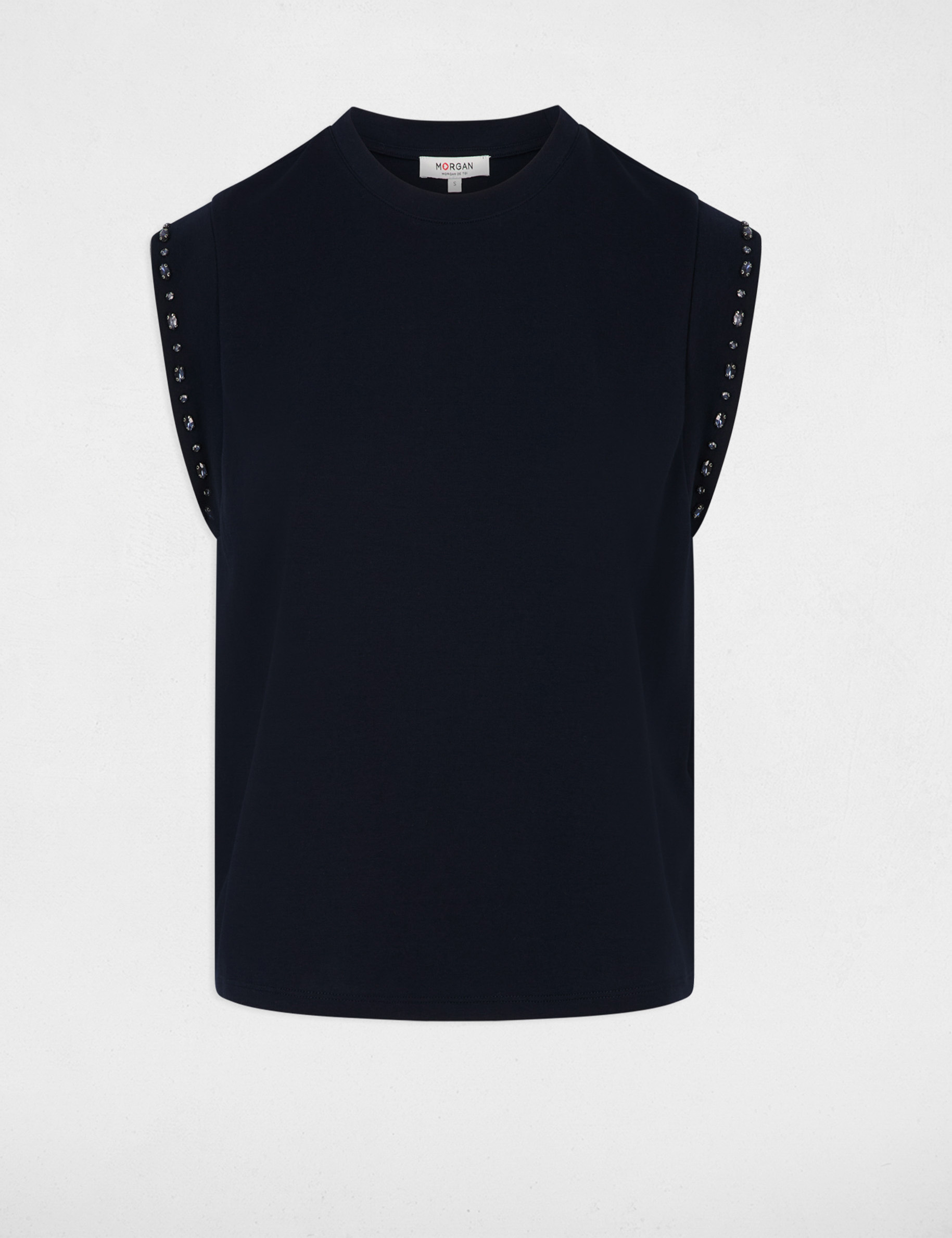 T-Shirt mit Rundhals und Strass marineblau damen