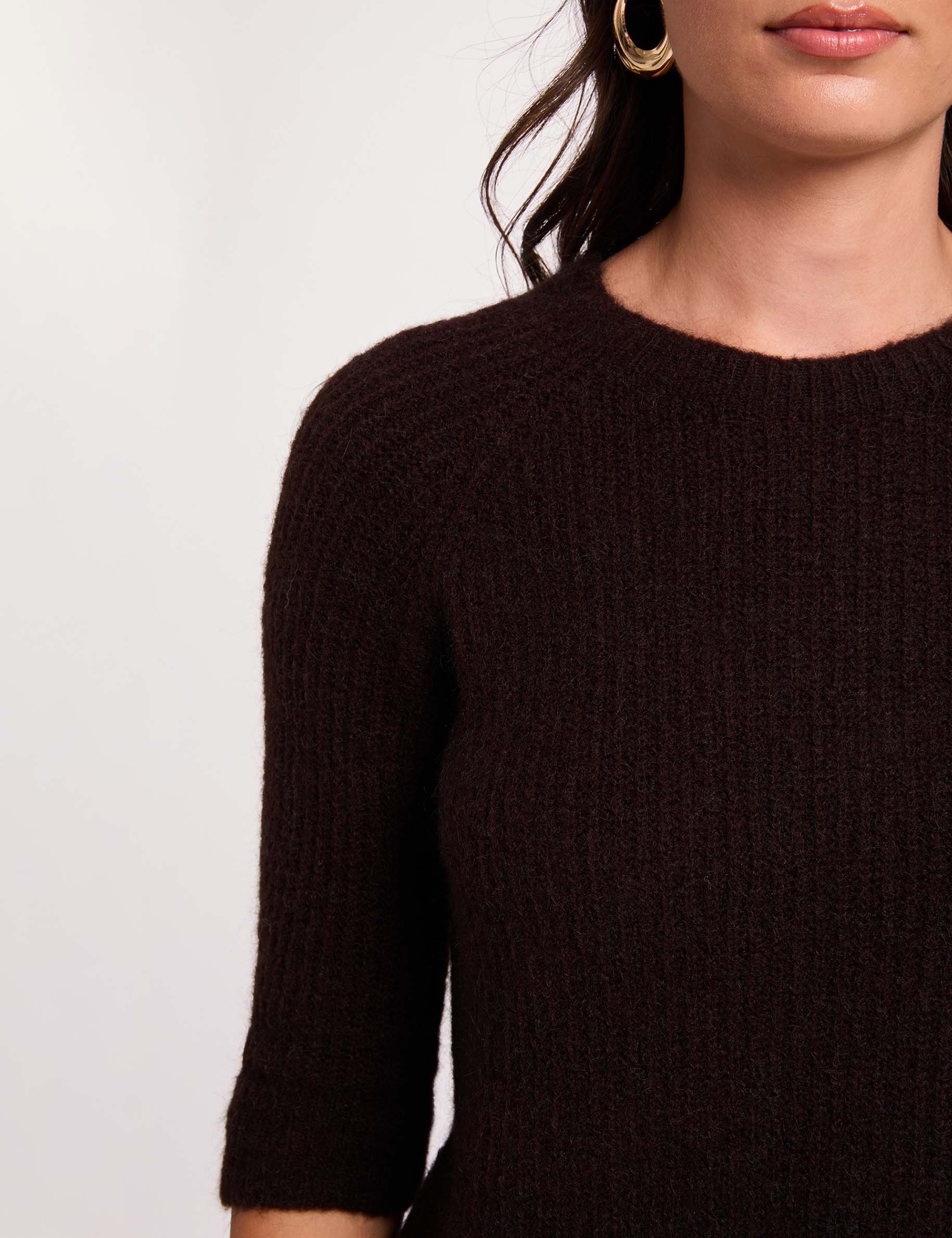 Flauschiger Strickpullover dunkelbraun damen