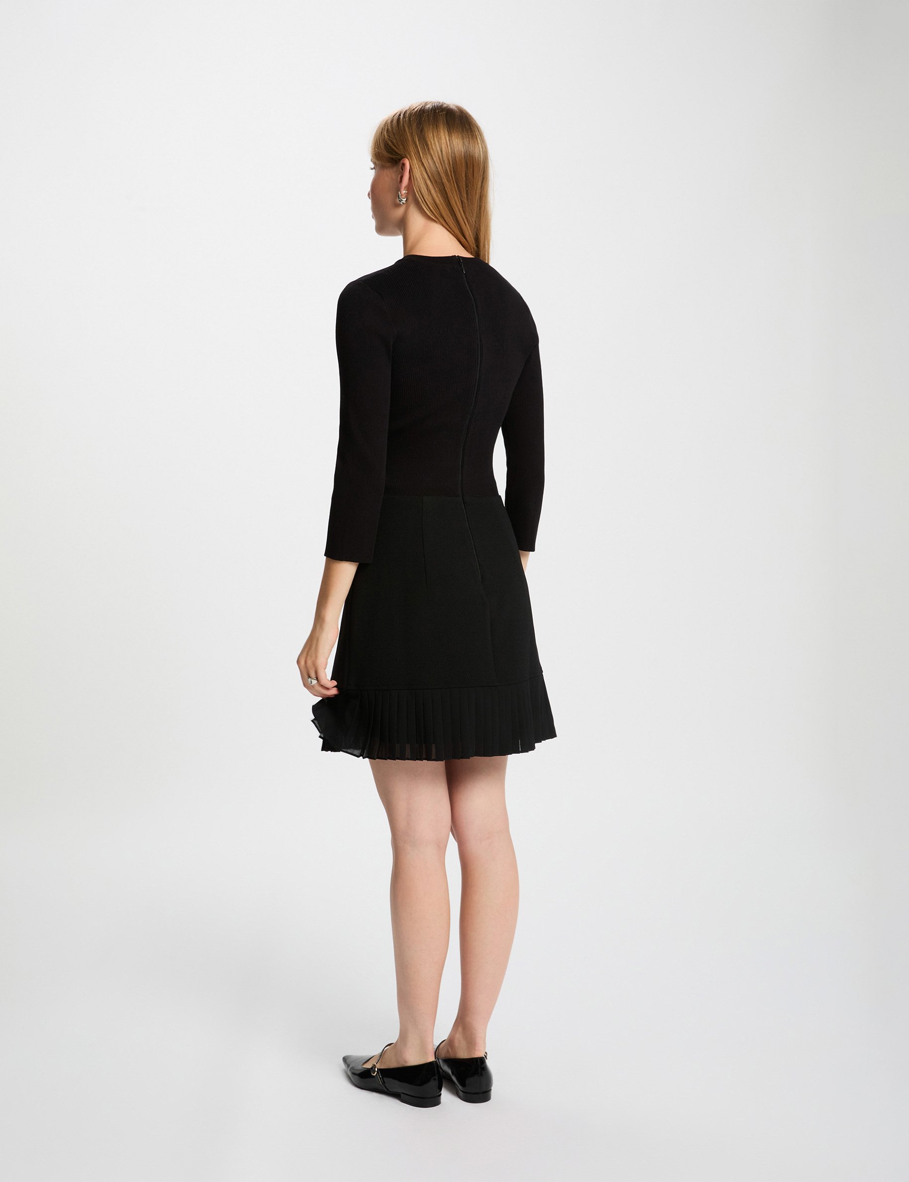 Robe courte pliss&eacute;e noir femme