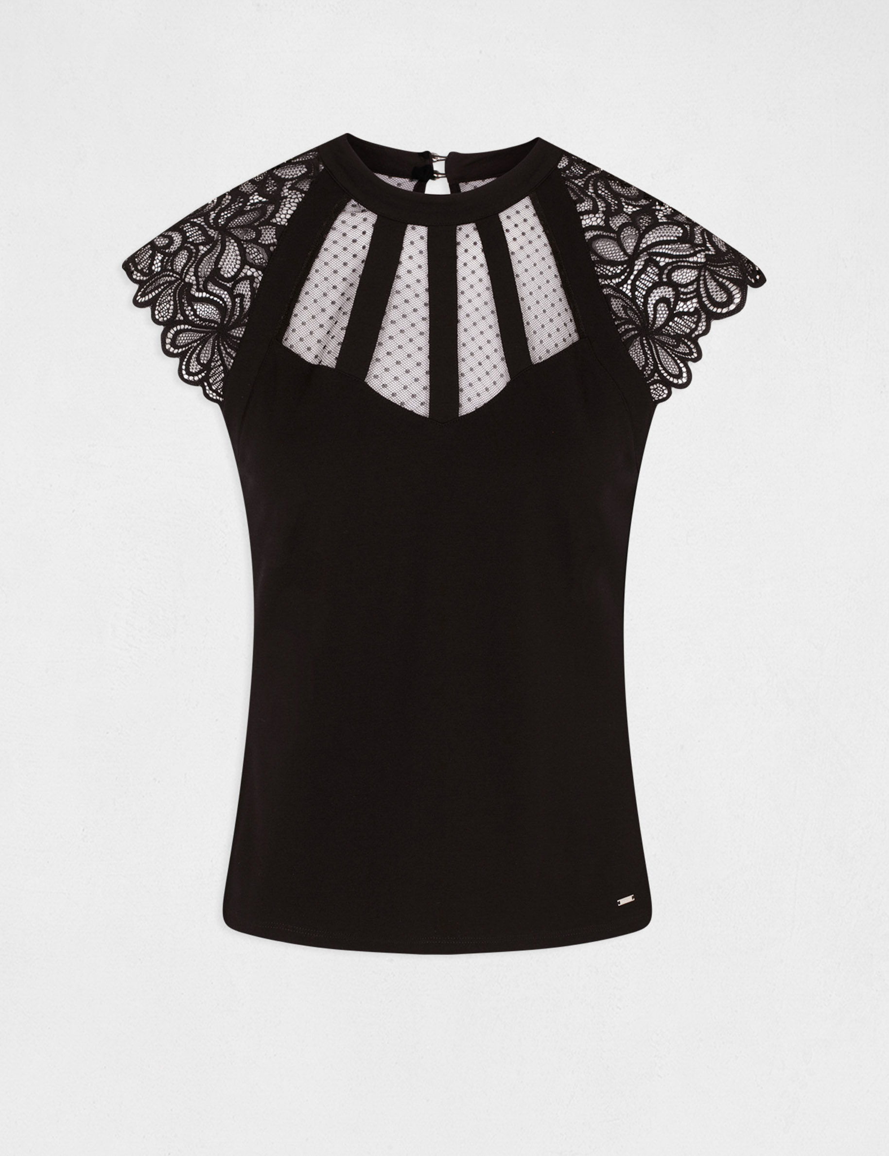 kurzarm t shirt mit spitze schwarz damen Kurzarm-T-Shirt mit Spitze schwarz damen