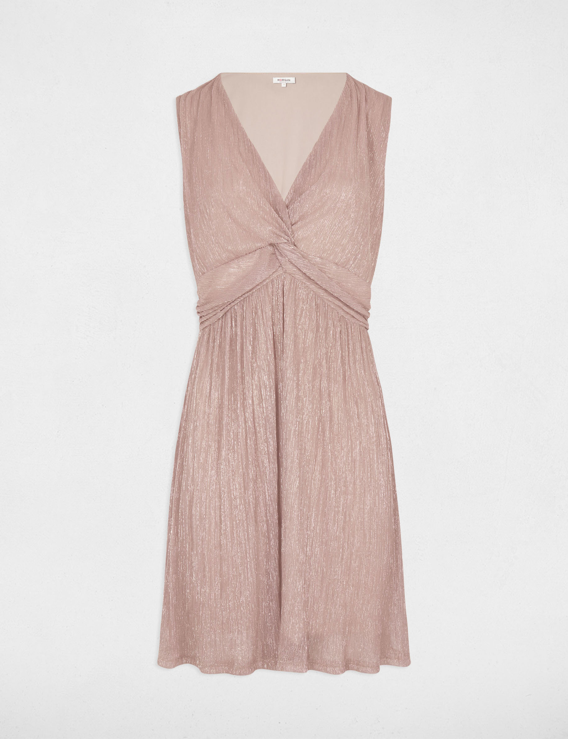 Plissiertes Kleid mit V-Ausschnitt dunkelbraun damen
