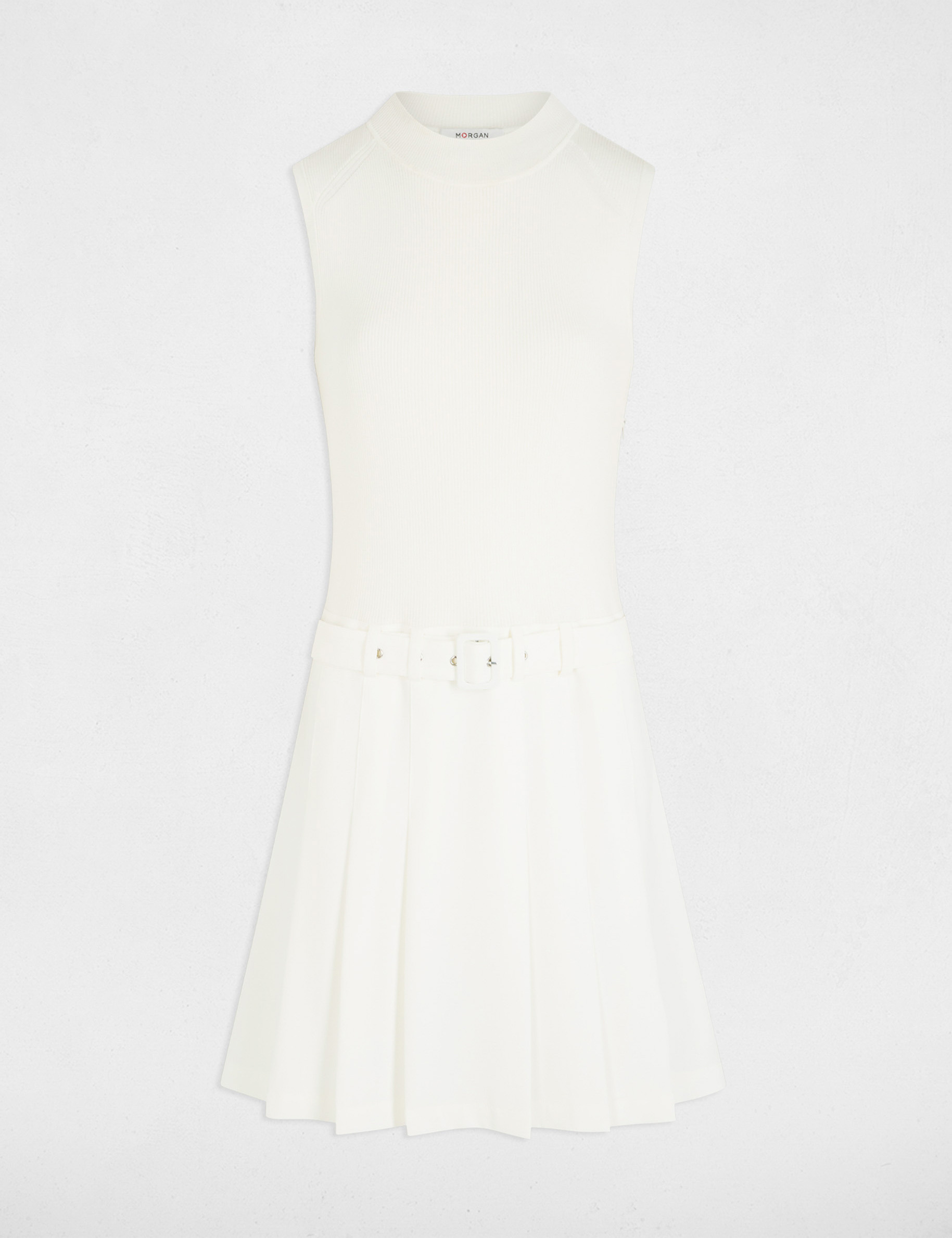 robe courte droite bas plisse blanc femme Robe courte droite bas plissé blanc femme