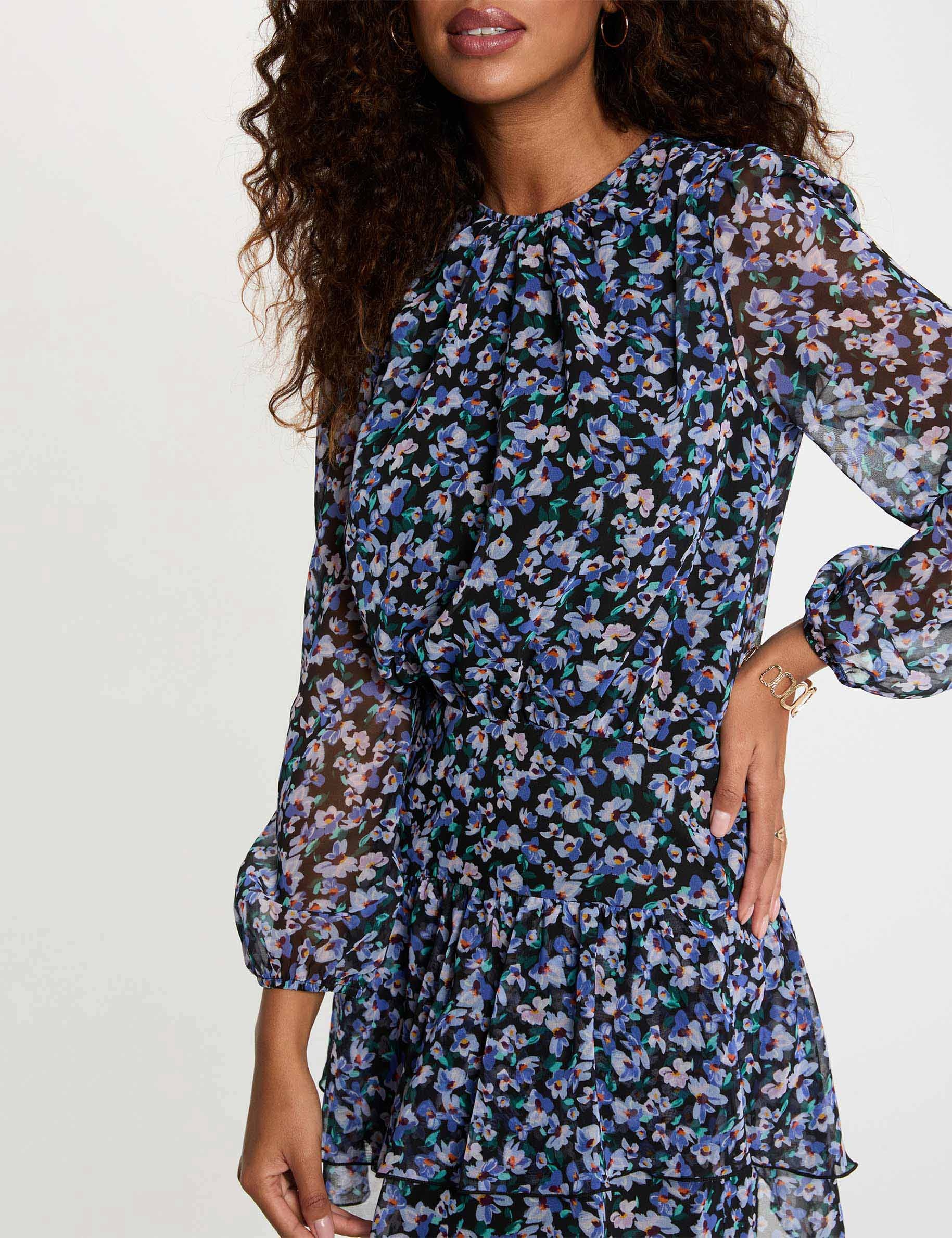 Kurzes Kleid mit Rundhalsausschnitt mehrfarbig damen